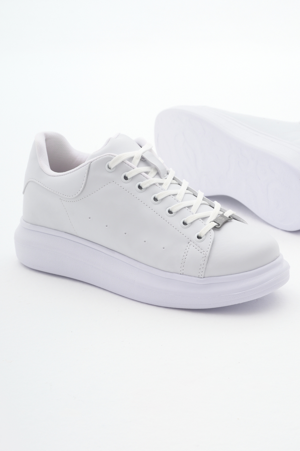 Unisex Beyaz Rahat Kalıp Yüksek Taban Bağcıklı Spor Ayakkabı - Görsel 5