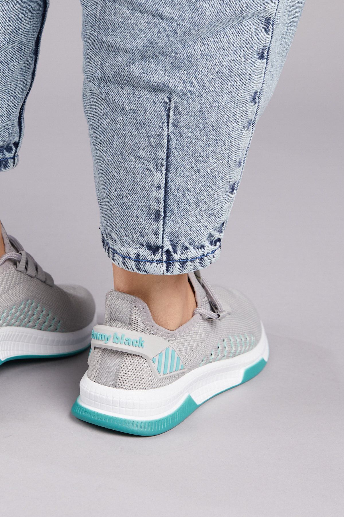 Unisex Gri Yeşil Poli Taban Tekstil Kumaş Bağcıklı Spor Ayakkabı - Görsel 5