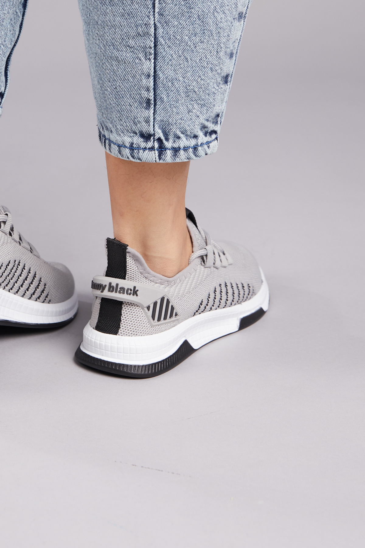 Unisex Gri Siyah Poli Taban Tekstil Kumaş Bağcıklı Spor Ayakkabı - Görsel 4