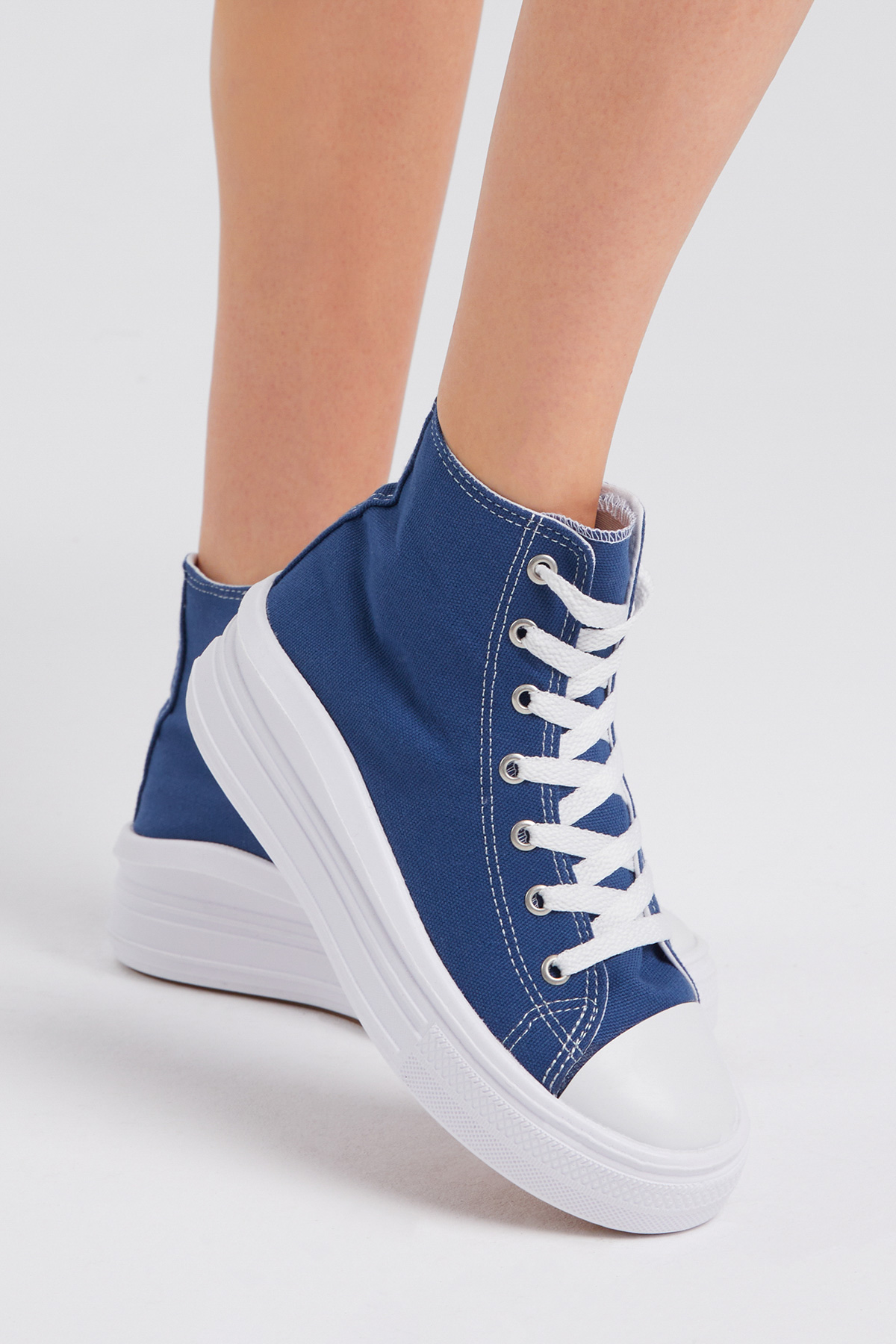 Kadın Lacivert Rahat Kalıp Kalın Tabanlı Uzun Spor Ayakkabı - Görsel 5