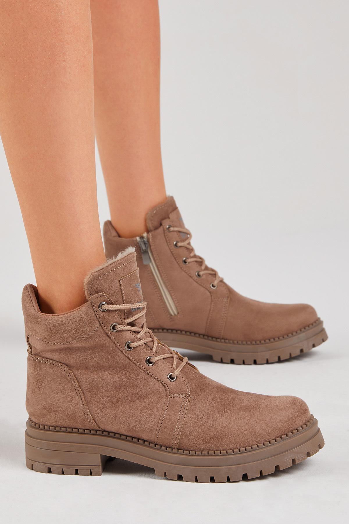Kadın Vizon Rahat Kalıp Kalın Taban Bağcıklı ve Fermuarlı Bot - Görsel 4