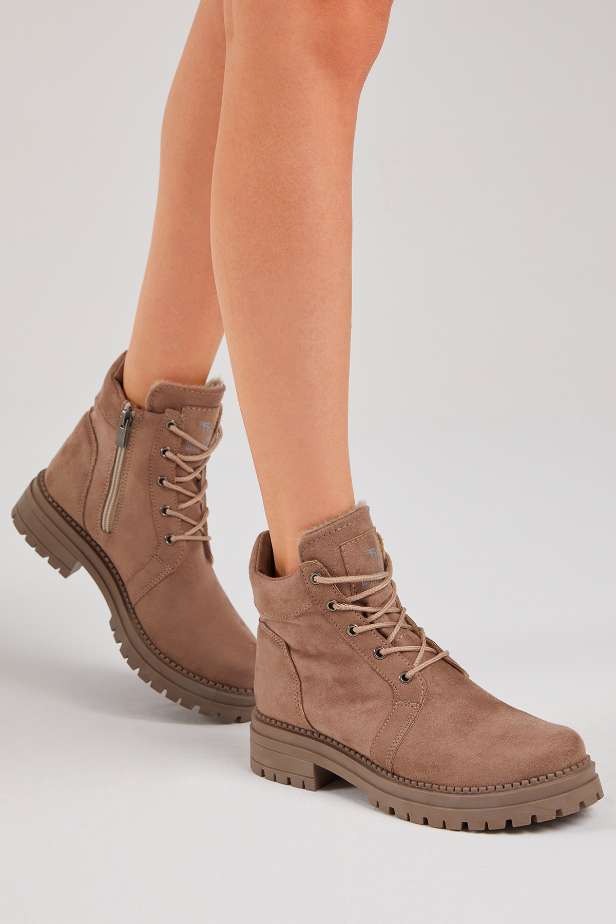 Kadın Vizon Rahat Kalıp Kalın Taban Bağcıklı ve Fermuarlı Bot - Görsel 5