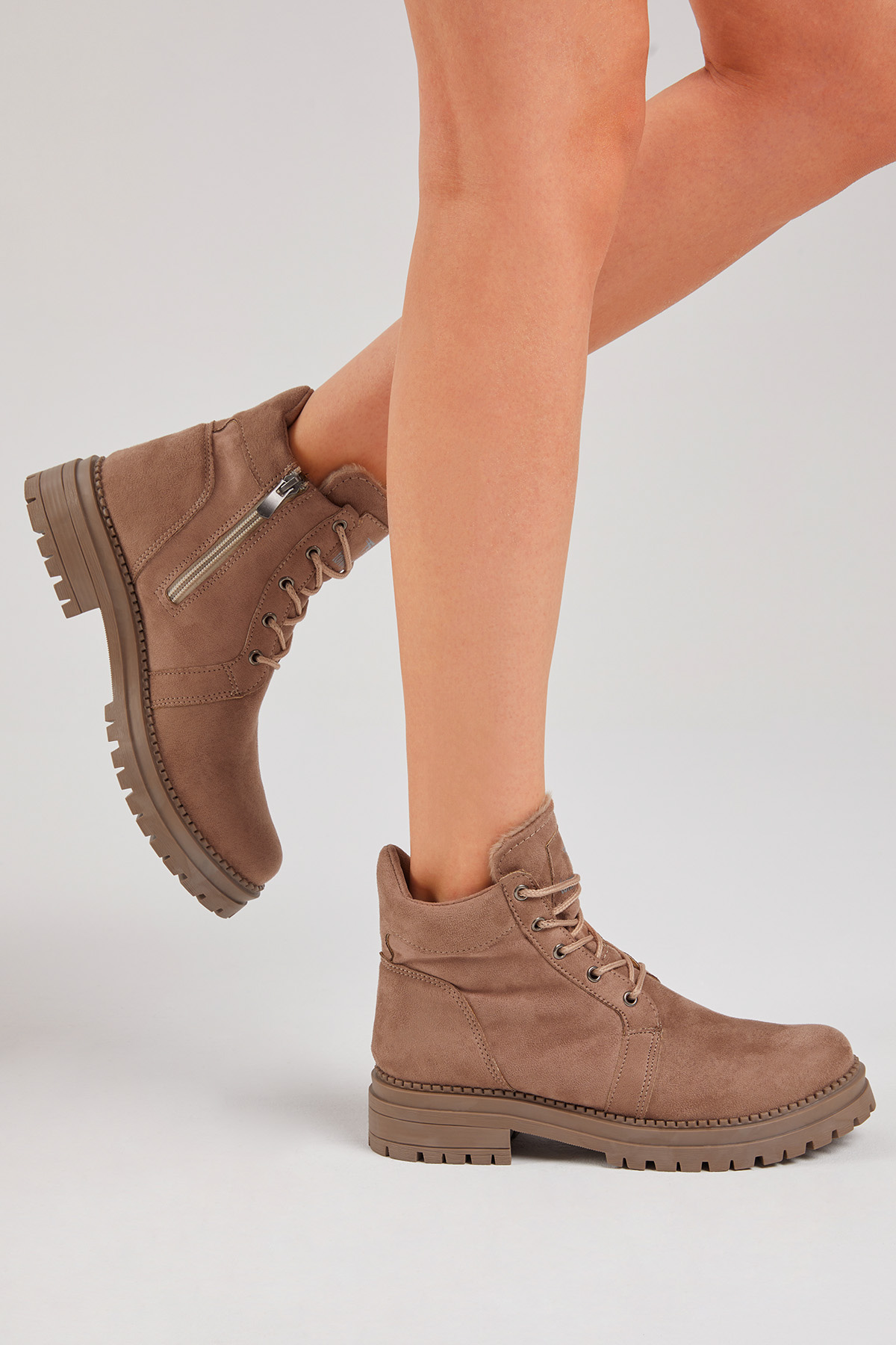 Kadın Vizon Rahat Kalıp Kalın Taban Bağcıklı ve Fermuarlı Bot - Görsel 6