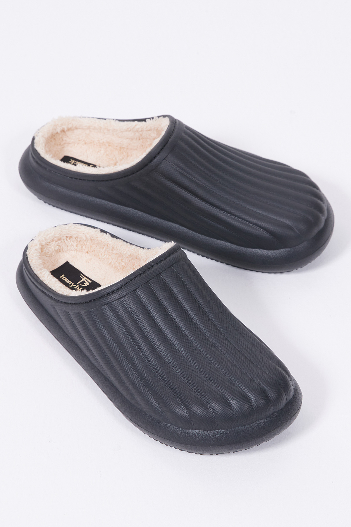 Kadın Siyah Rahat Kalıp Önü Kapalı İçi Yünlü Kışlık Eva Ev Terliği - Görsel 2