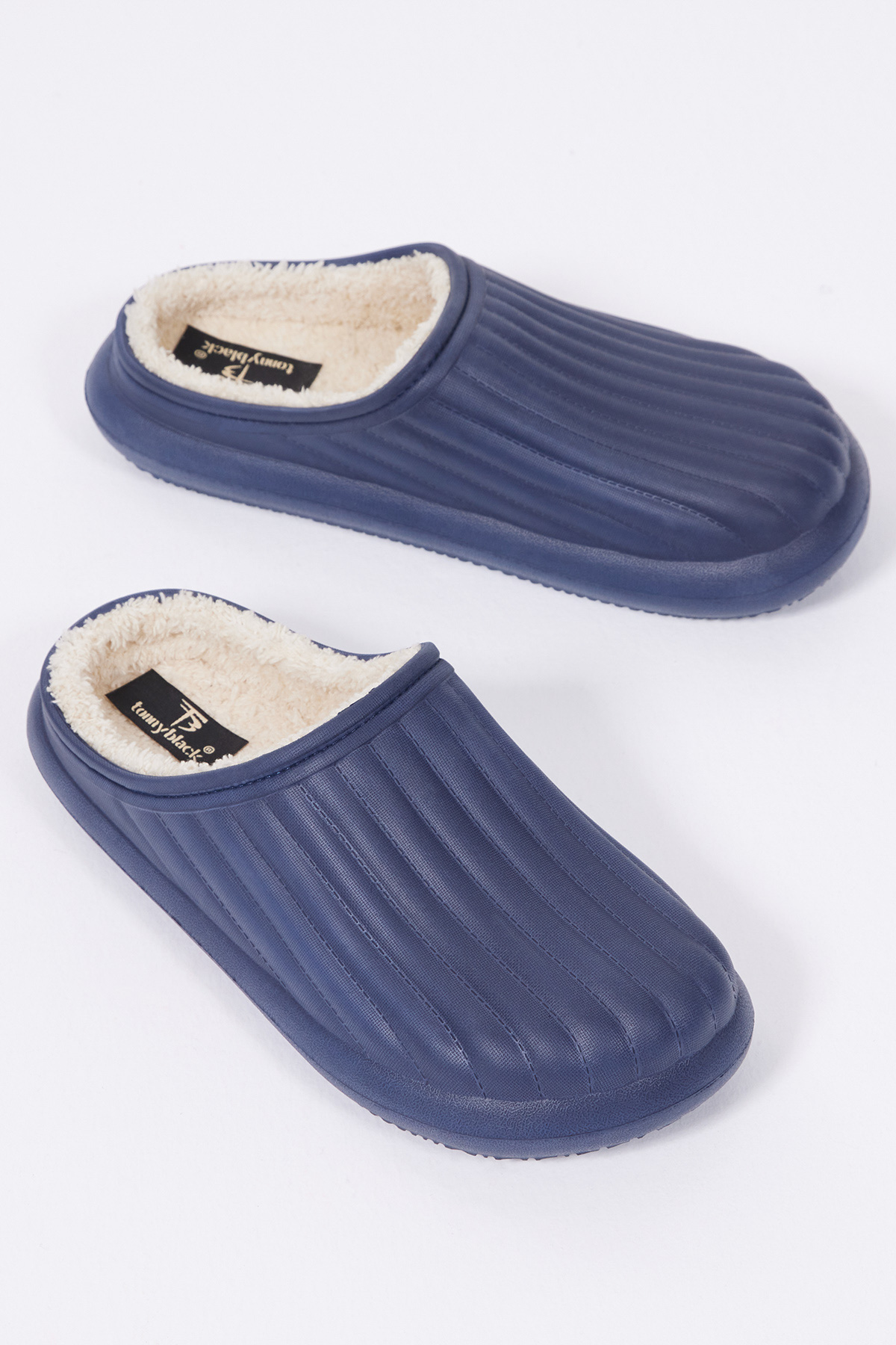 Kadın Lacivert Rahat Kalıp Önü Kapalı İçi Yünlü Kışlık Eva Ev Terliği - Görsel 2