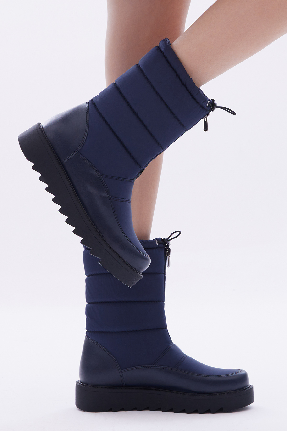 Kadın Lacivert Rahat Kalıp Önü Fermuarlı ve Lastikli İçi Kürklü Kar Botu - Görsel 2