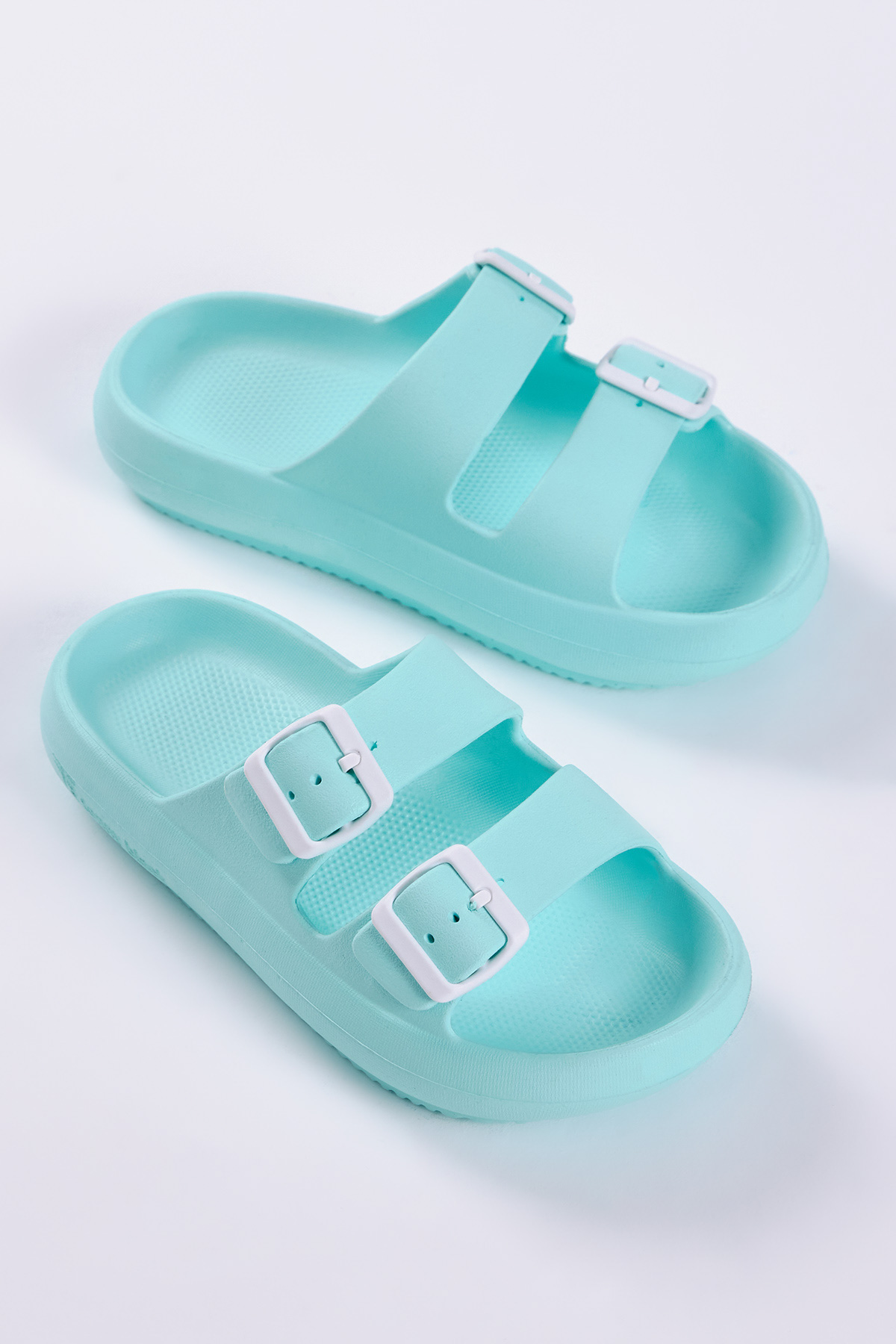 Kadın Su Yeşili Rahat Kalıp Tokalı Yüksek Taban Eva Terlik - Görsel 2