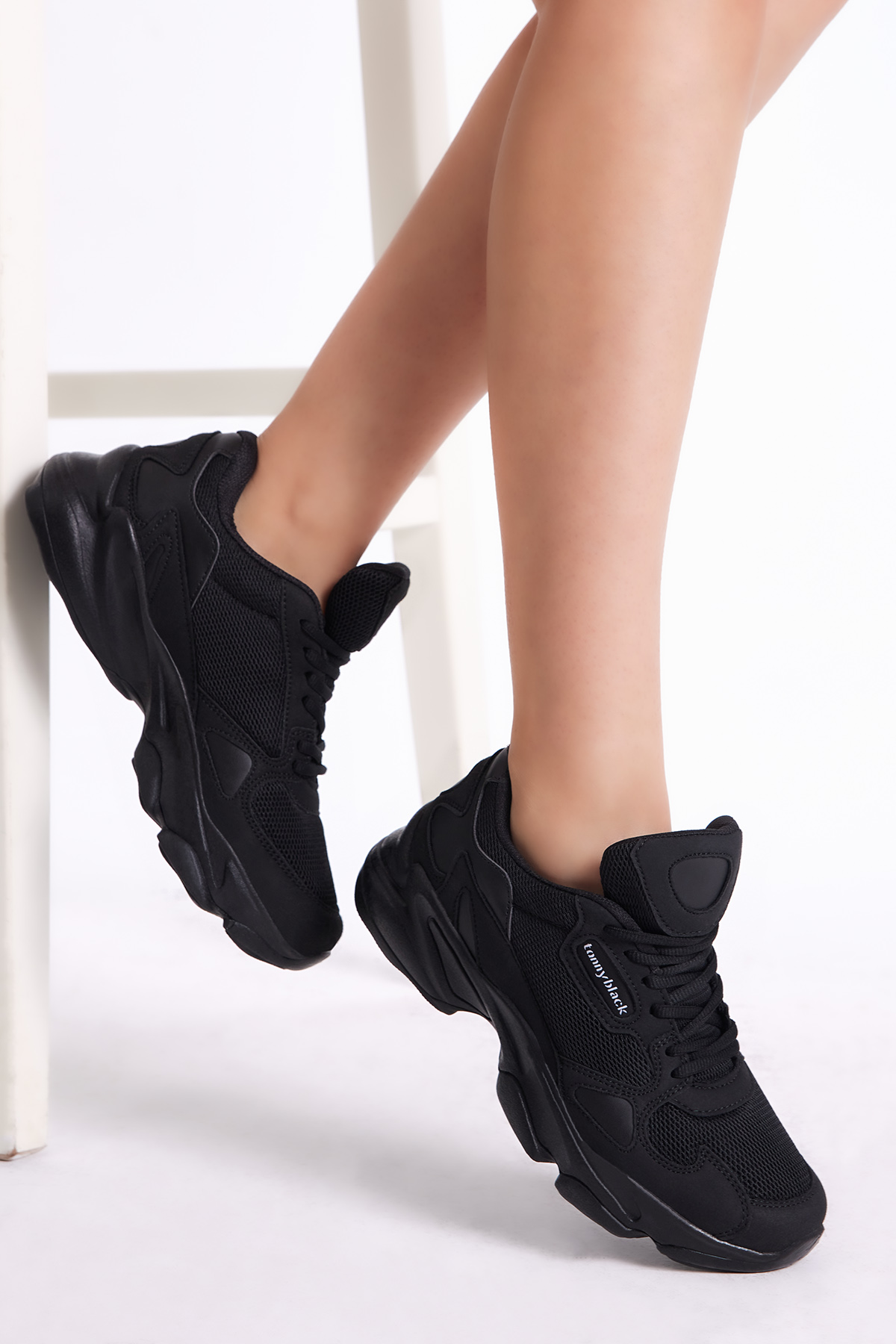 Tonny Black Unisex Siyah Siyah Rahat Kalıp Yüksek Taban Bağcıklı Spor Ayakkabı - Görsel 4