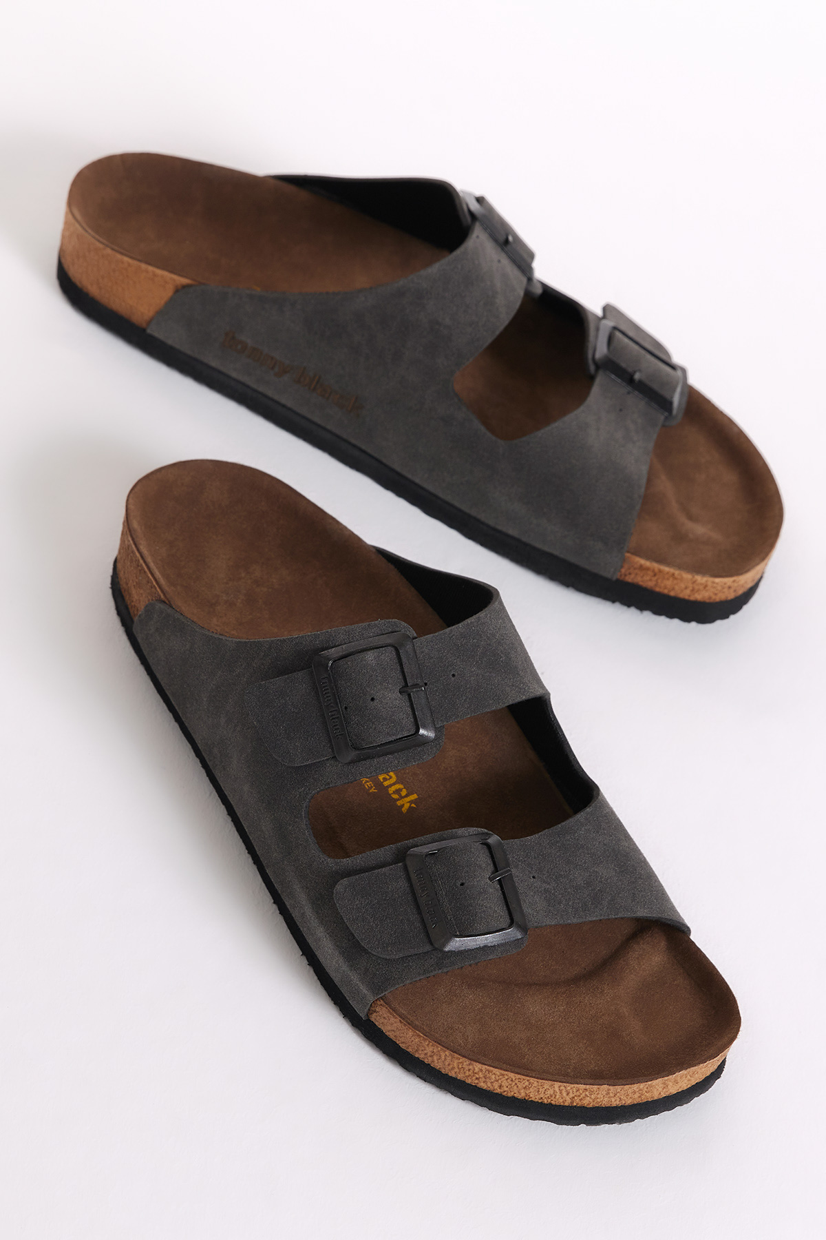 Unisex Füme Rahat Kalıp Poli Taban Çift Tokalı Nubuk Terlik - Görsel 2