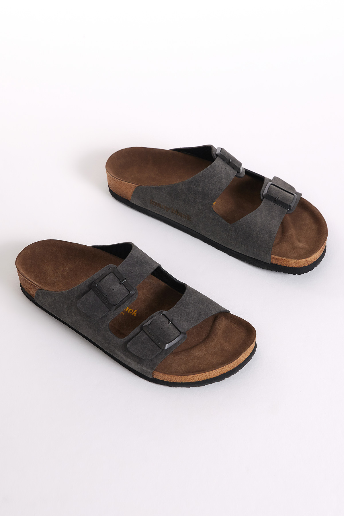 Unisex Füme Rahat Kalıp Poli Taban Çift Tokalı Nubuk Terlik - Görsel 4