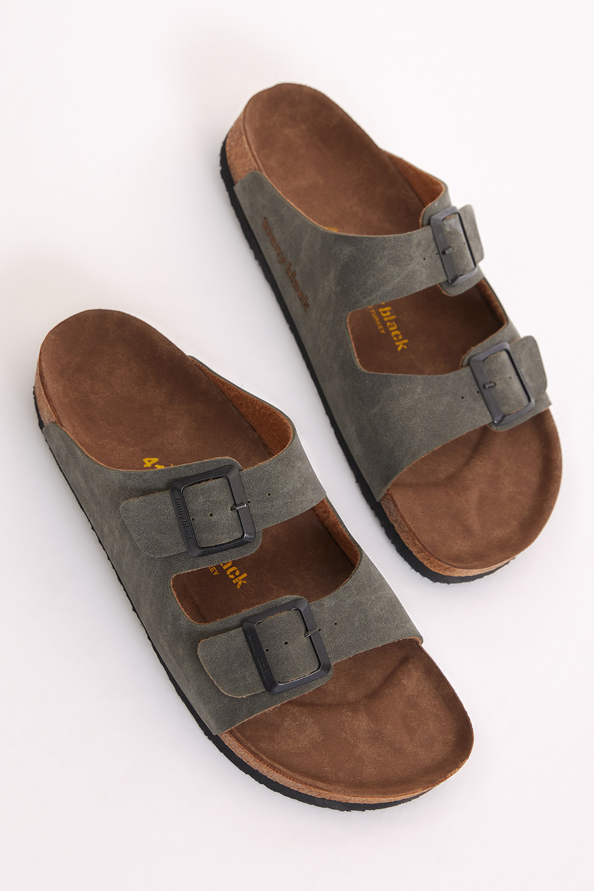 Tonny Black Tonny Black Unisex Haki Rahat Kalıp Poli Taban Çift Tokalı Nubuk Terlik Sandalet & Terlik | Flo Haki - 2. görsel