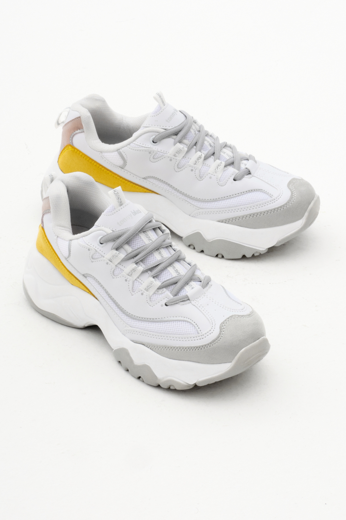 Kadın Beyaz Sarı Rahat Kalıp Yüksek Taban Bağcıklı Spor Ayakkabı - Görsel 4