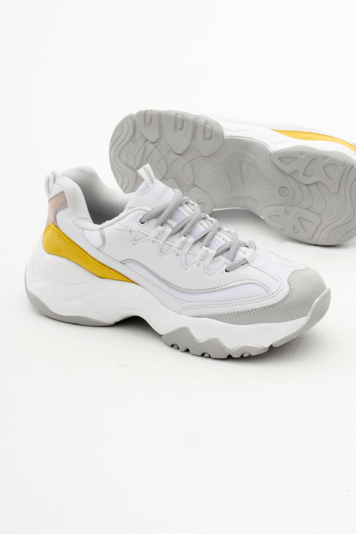 Kadın Beyaz Sarı Rahat Kalıp Yüksek Taban Bağcıklı Spor Ayakkabı - Görsel 5