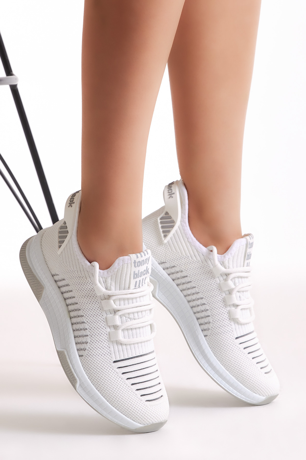 Unisex Beyaz Gri Poli Taban Tekstil Kumaş Bağcıklı Spor Ayakkabı - Görsel 2