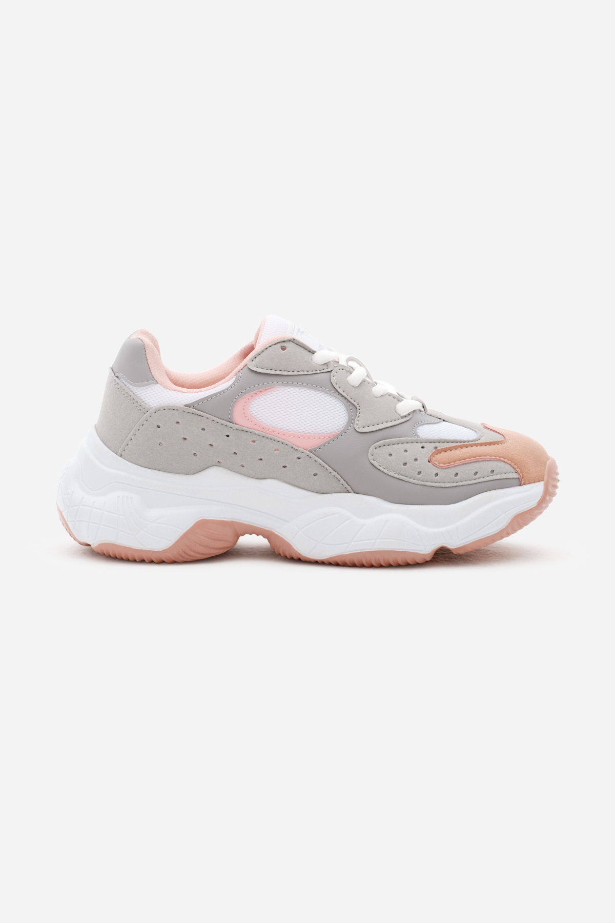 Kadın Buz Pudra Rahat Kalıp Yüksek Taban Bağcıklı Spor Ayakkabı - Görsel 3