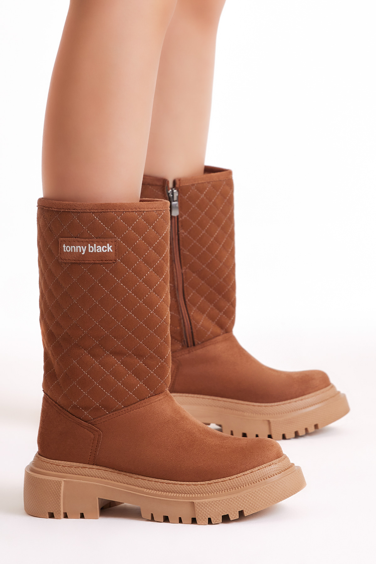 Kadın Taba Kapitone Desenli Rahat Kalıp Uzun Bot - Görsel 2