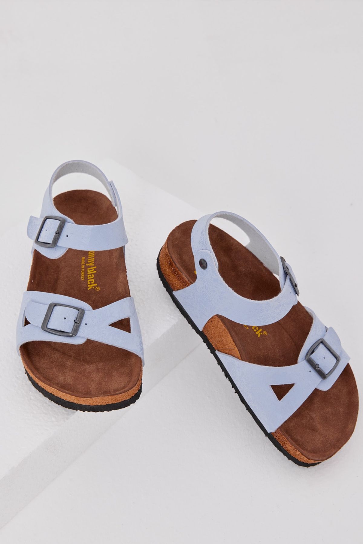 Çocuk Unisex Bebe Mavisi Rahat Kalıp Poli Taban Çift Tokalı Nubuk Sandalet - Görsel 3