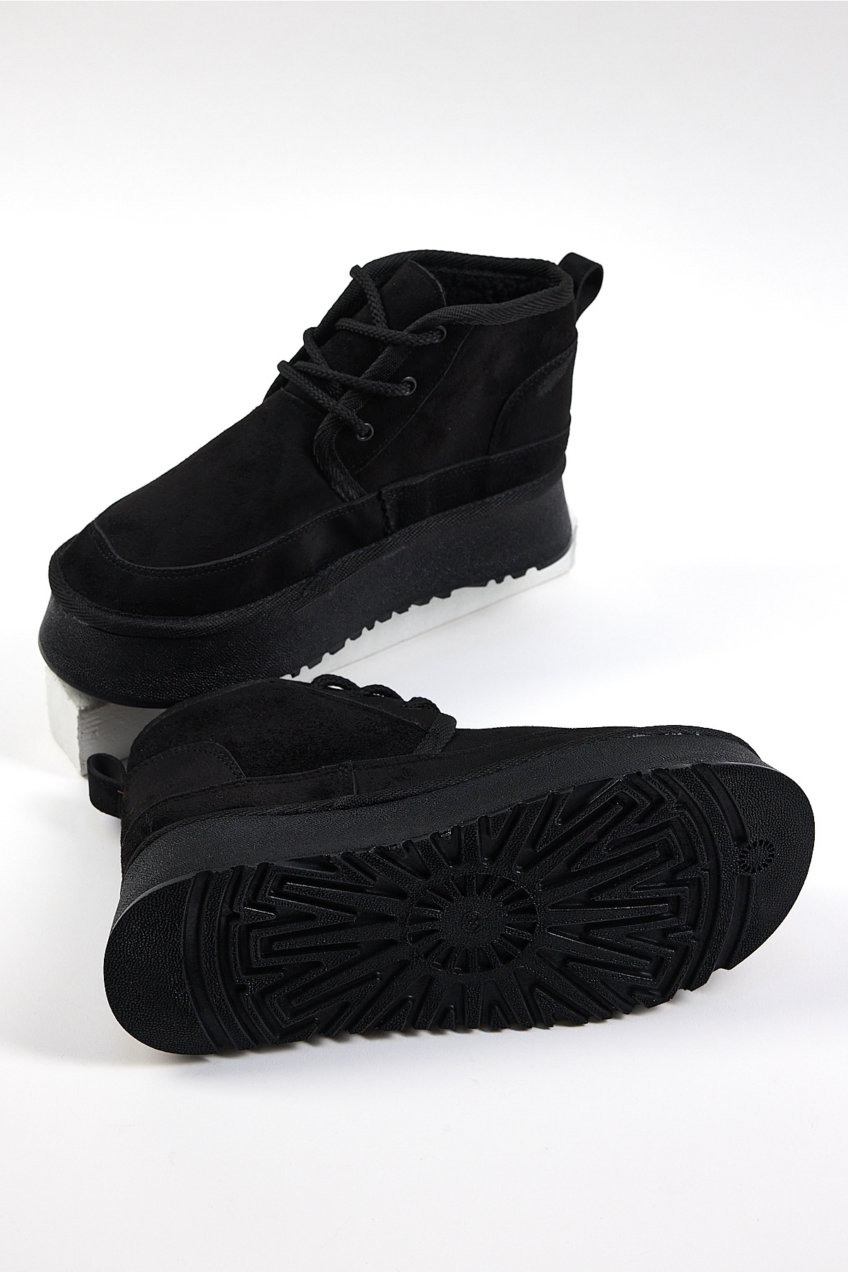 Kadın Siyah Süet Rahat Kalıp Bağcıklı Kürklü Süet Bot - Görsel 6