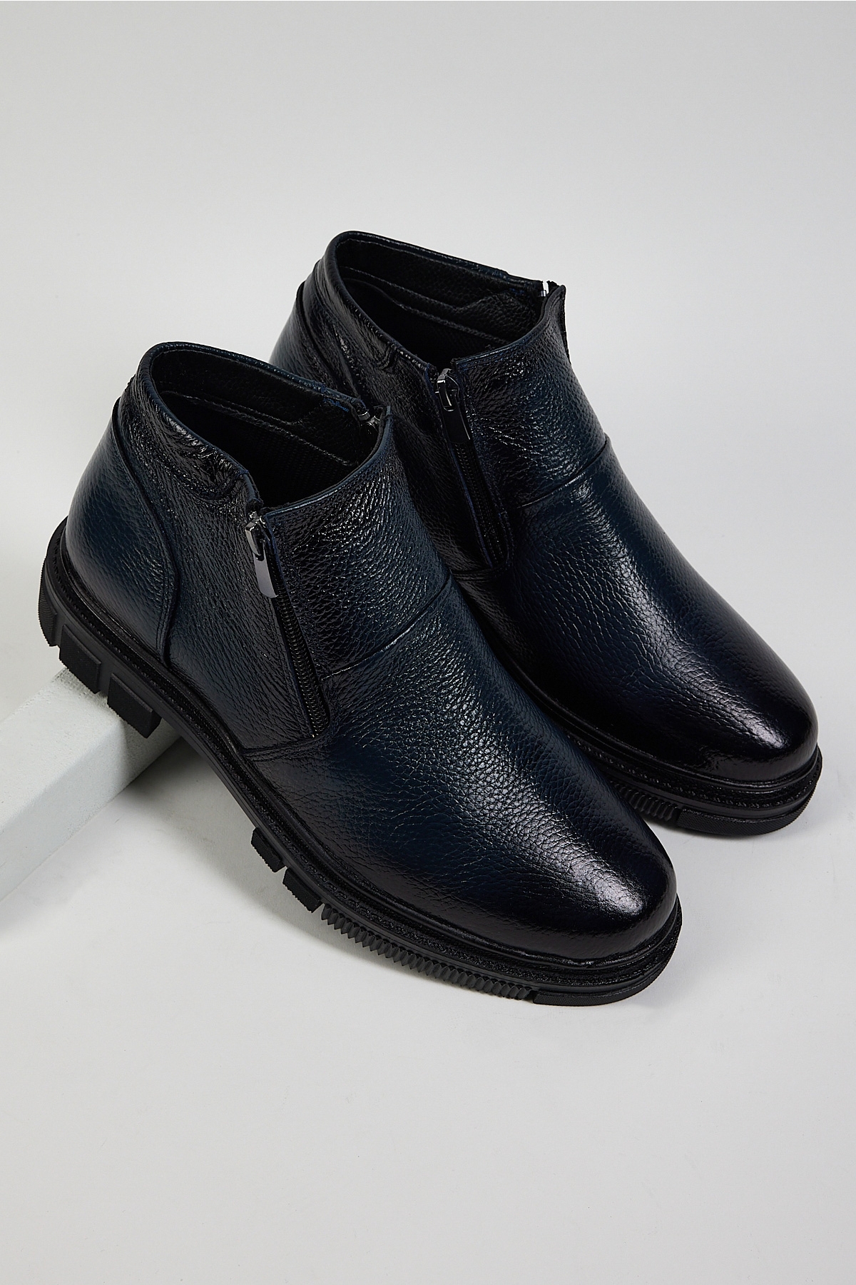 Tonny Black Erkek Lacivert Rahat Kalıp Hakiki Deri Çift Fermuarlı Bot - Görsel 4