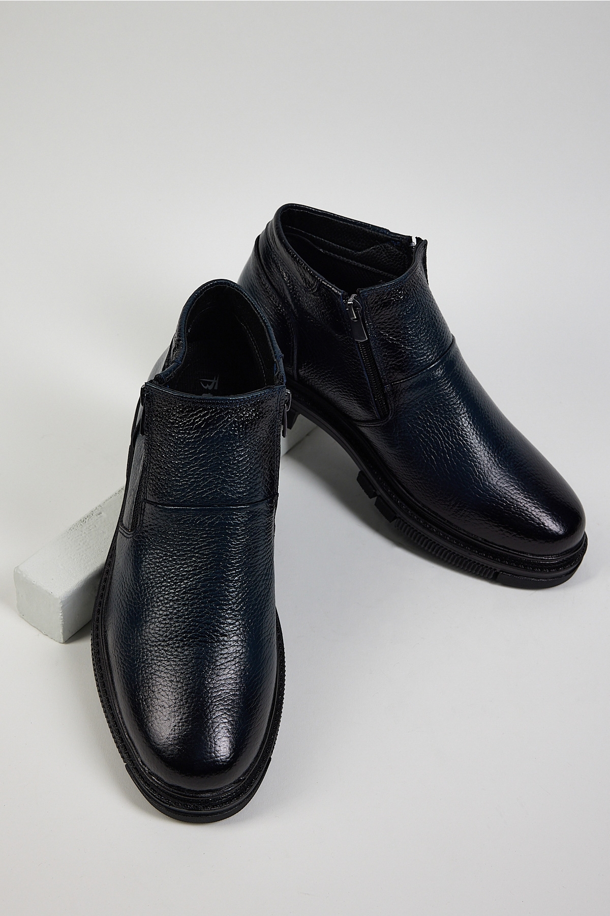 Tonny Black Erkek Lacivert Rahat Kalıp Hakiki Deri Çift Fermuarlı Bot - Görsel 5