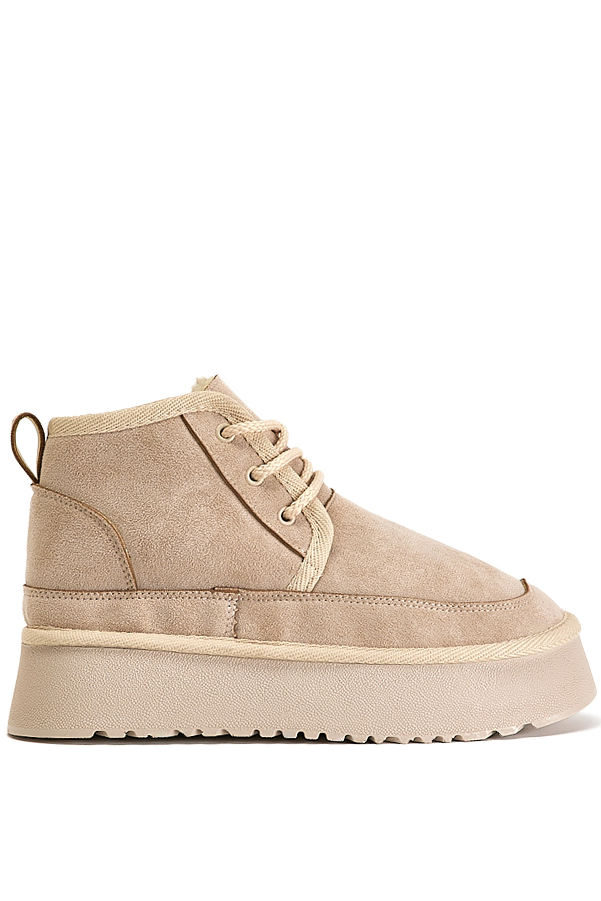 Kadın Bej Süet Rahat Kalıp Bağcıklı Kürklü Süet Bot - Görsel 3