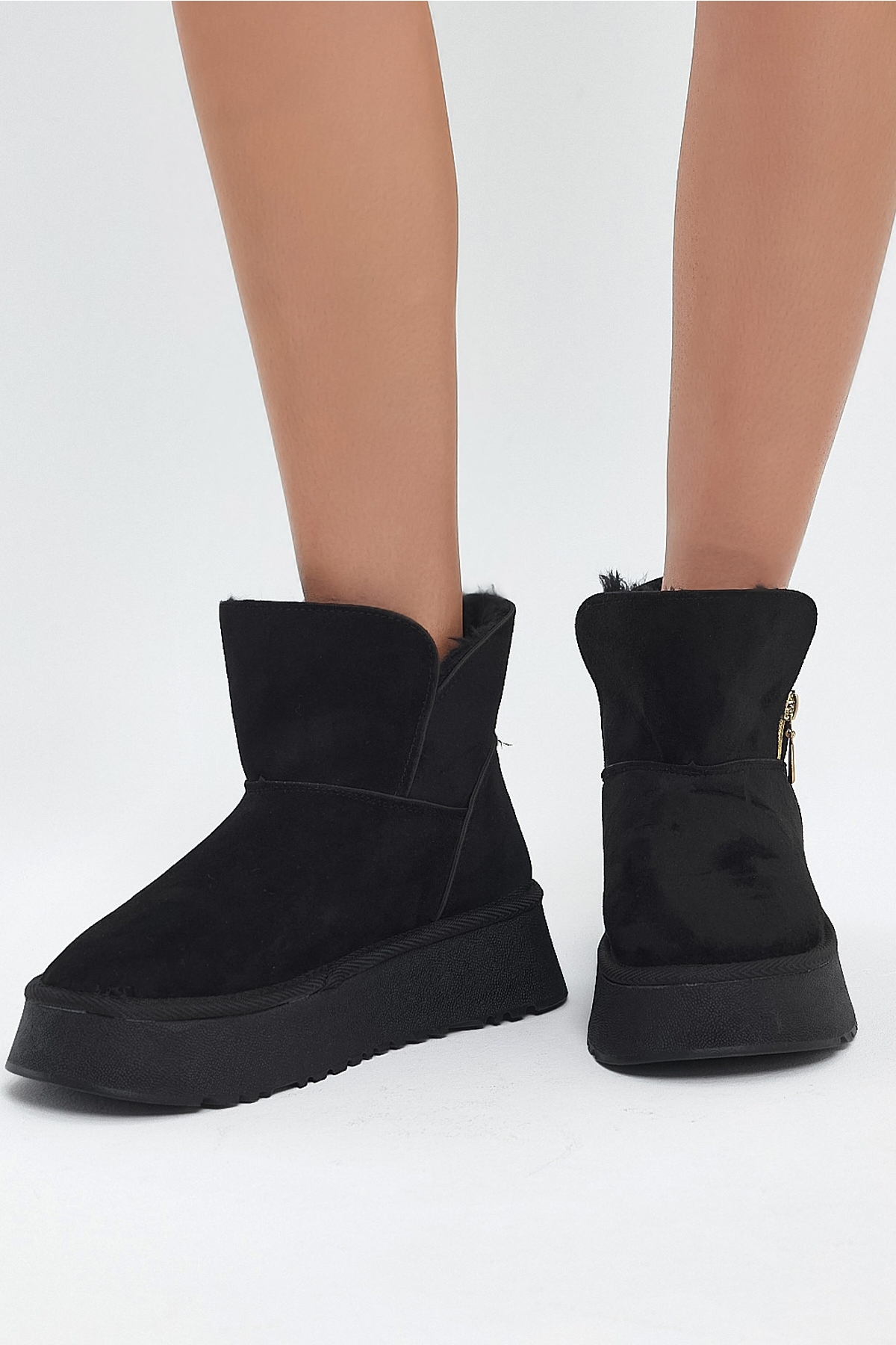 Tonny Black Tonny Black Kadın Siyah Süet Rahat Kalıp Fermuarlı Kürklü Süet Bot | Flo Siyah - 2. görsel