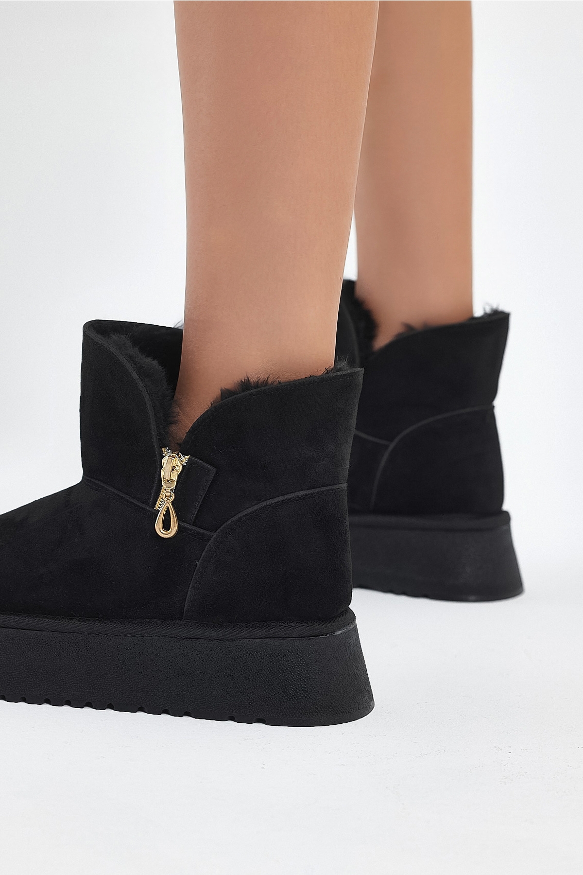 Tonny Black Tonny Black Kadın Siyah Süet Rahat Kalıp Fermuarlı Kürklü Süet Bot | Flo Siyah - 4. görsel
