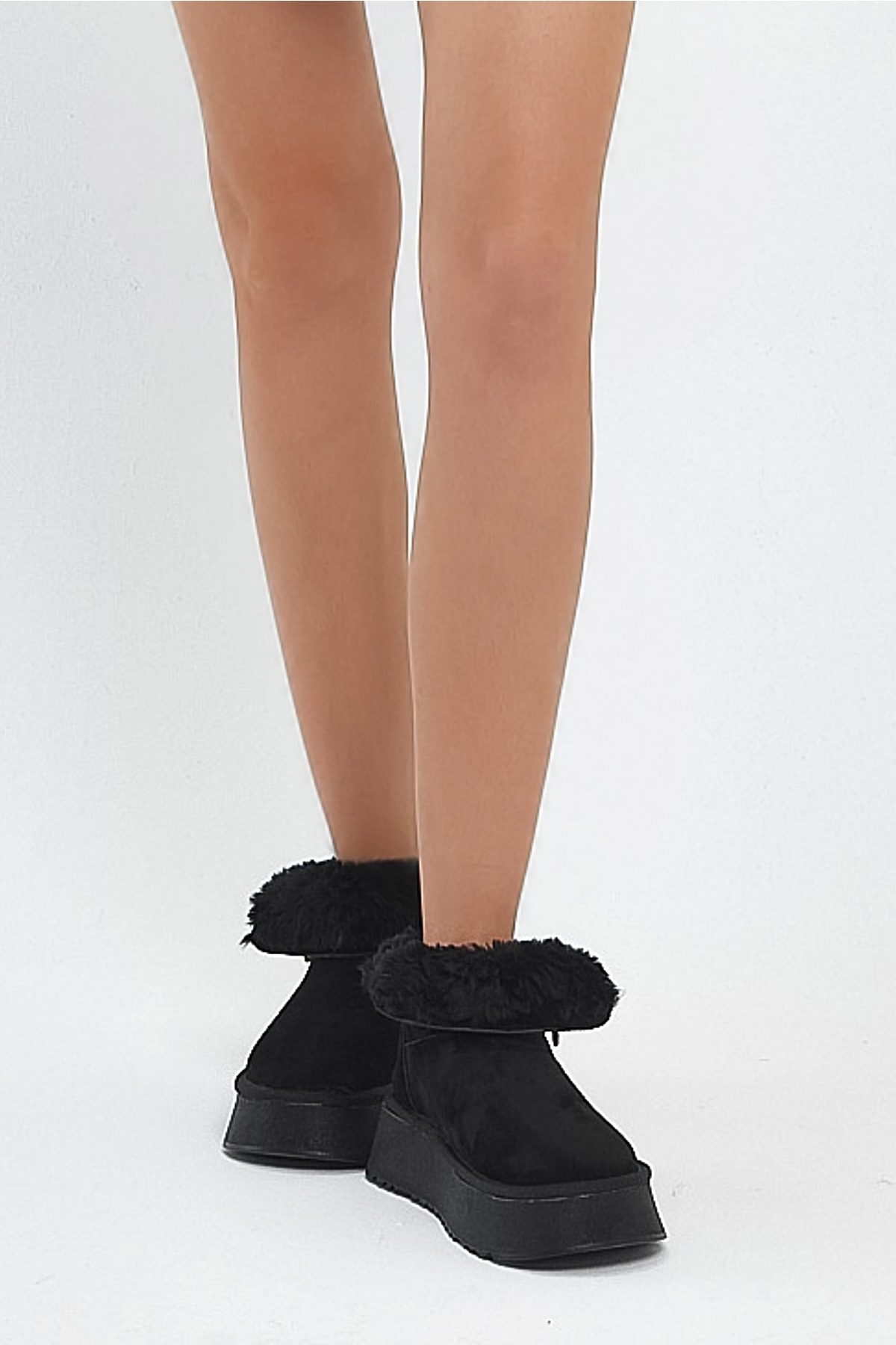 Tonny Black Tonny Black Kadın Siyah Süet Rahat Kalıp Fermuarlı Kürklü Süet Bot | Flo Siyah - 6. görsel