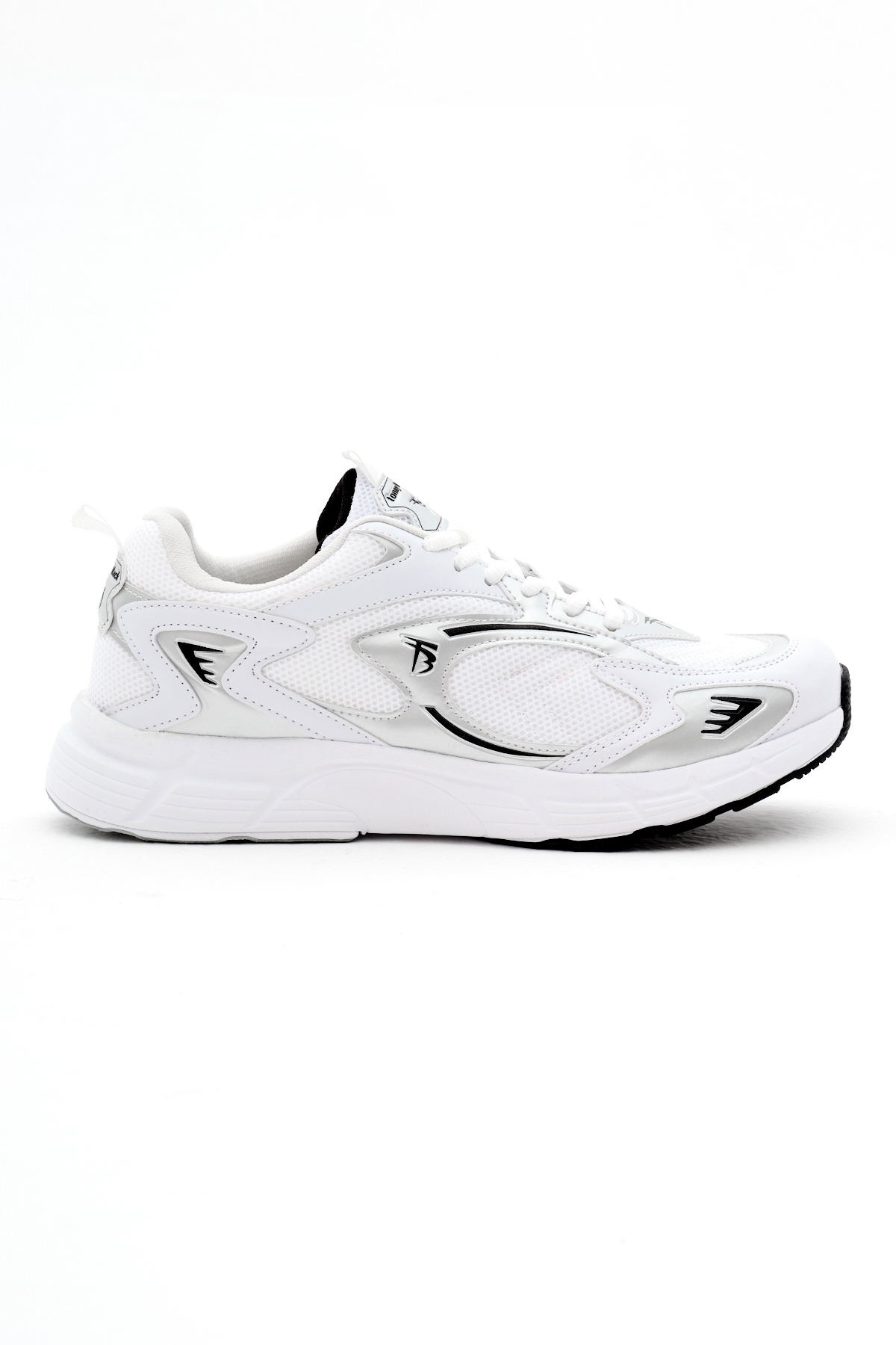 Unisex Beyaz Gümüş Rahat Kalıp Yüksek Faylon Taban Bağcıklı Spor Ayakkabı - Görsel 3