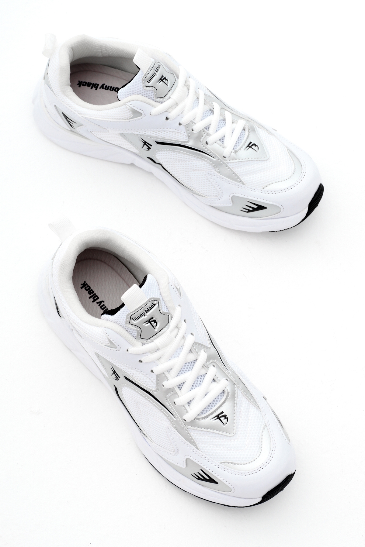Unisex Beyaz Gümüş Rahat Kalıp Yüksek Faylon Taban Bağcıklı Spor Ayakkabı - Görsel 4