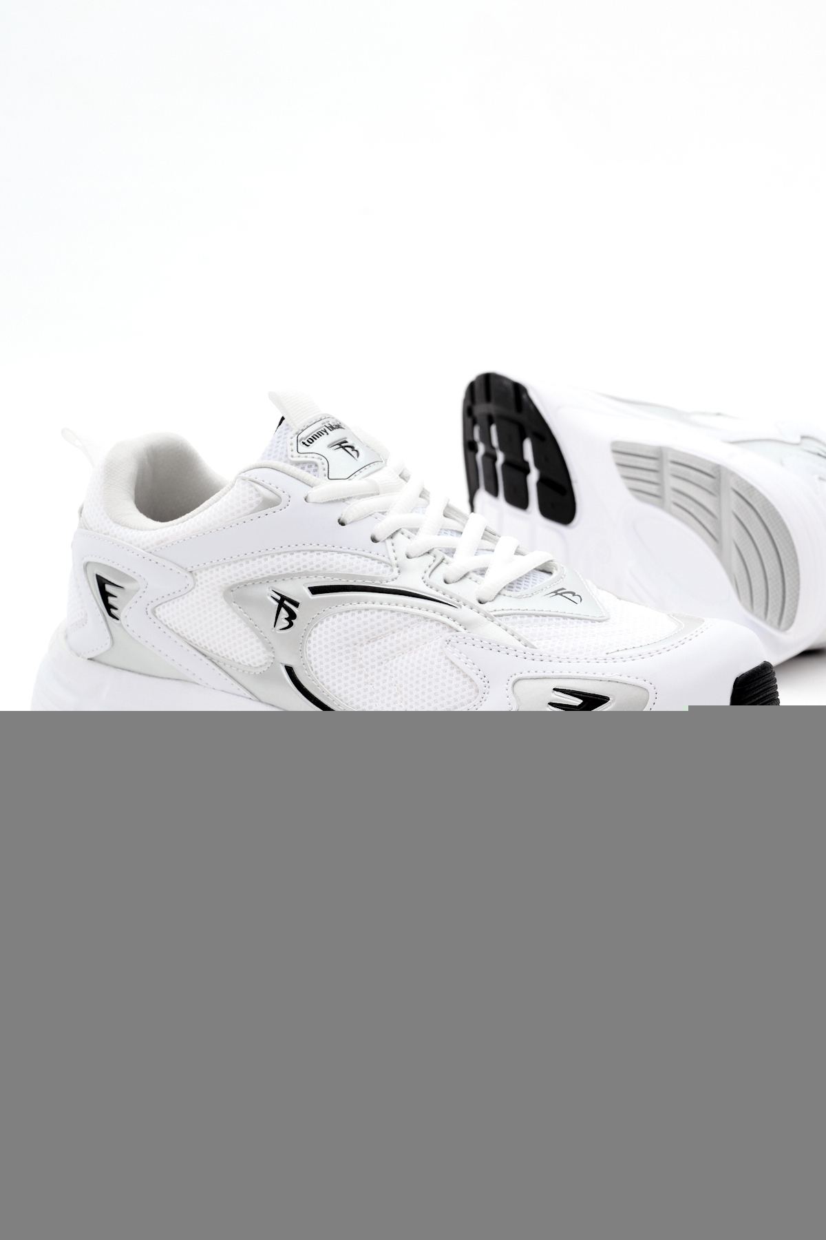 Unisex Beyaz Gümüş Rahat Kalıp Yüksek Faylon Taban Bağcıklı Spor Ayakkabı - Görsel 5