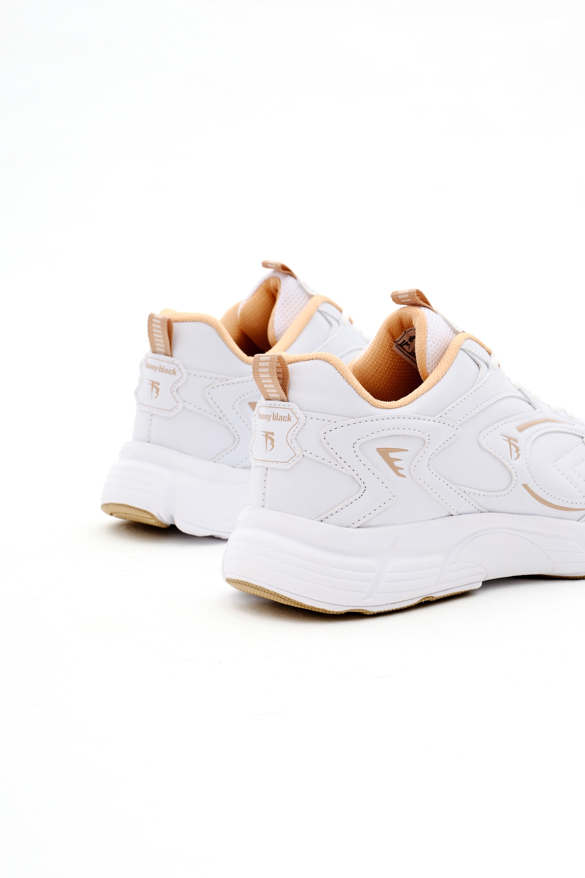 Unisex Beyaz Bej Rahat Kalıp Yüksek Faylon Taban Bağcıklı Spor Ayakkabı - Görsel 6