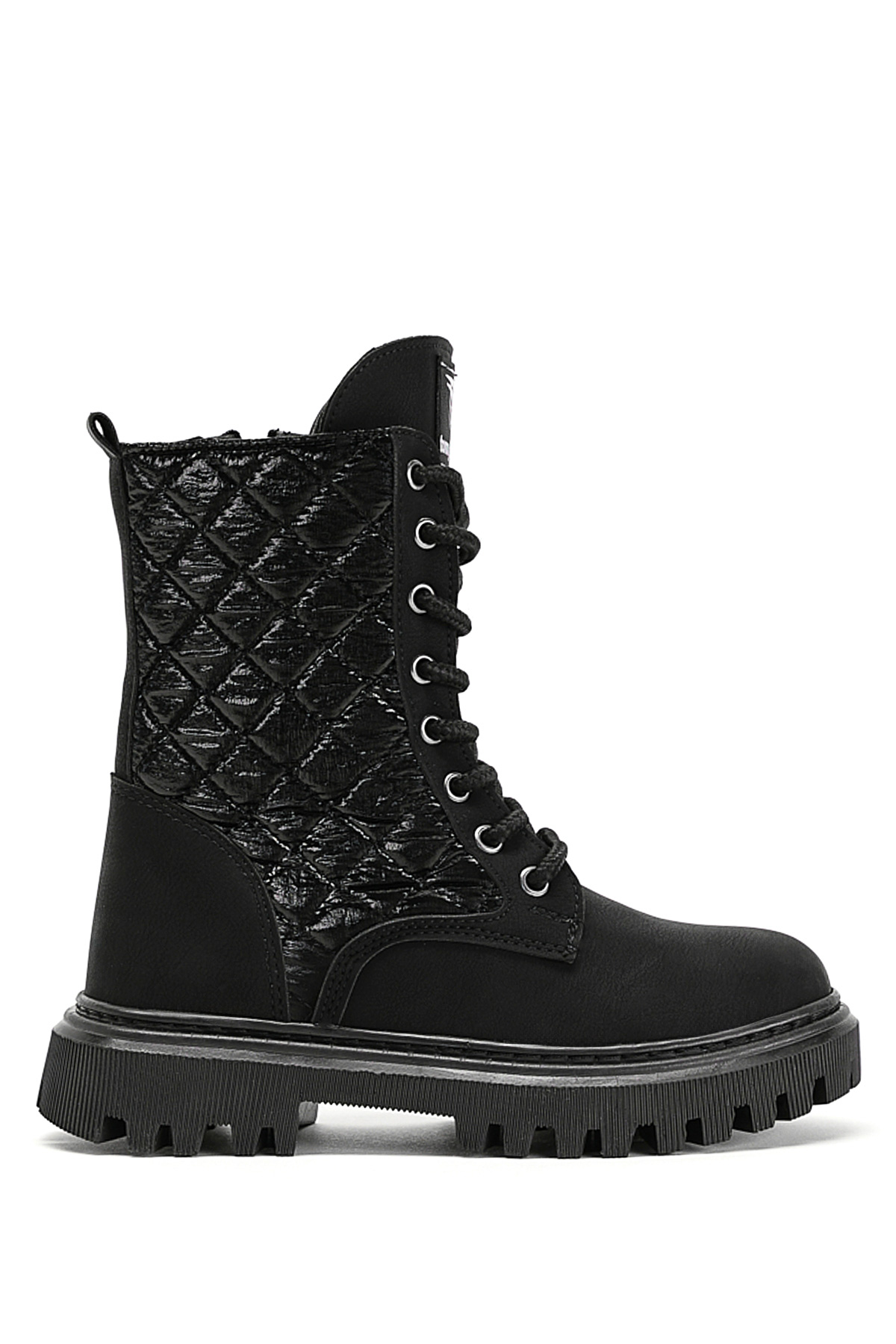 Kız Çocuk Siyah Termo Taban Kapitone Dikişli Bağcıklı ve Fermuarlı Uzun Bot - Görsel 2