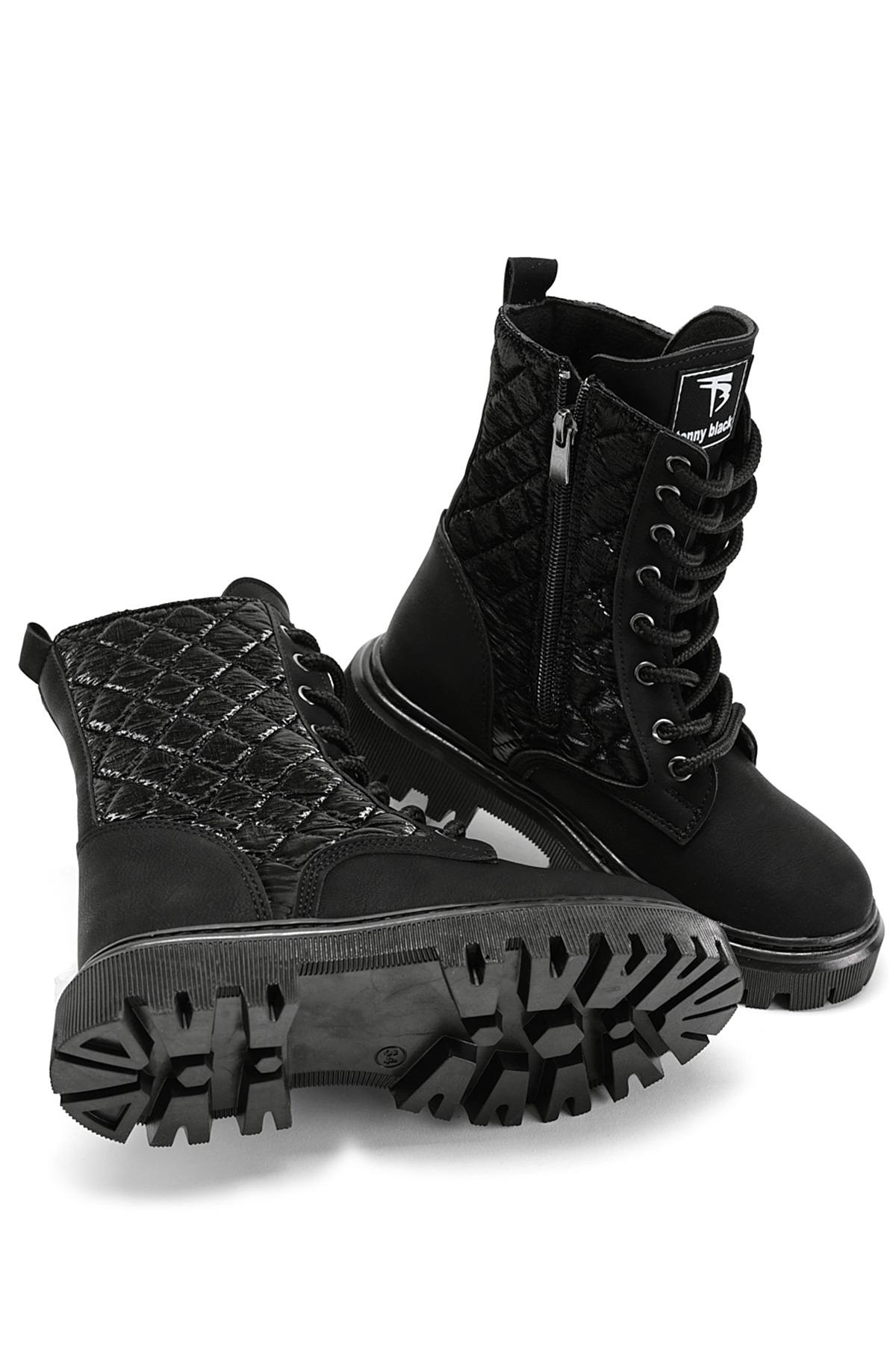 Kız Çocuk Siyah Termo Taban Kapitone Dikişli Bağcıklı ve Fermuarlı Uzun Bot - Görsel 4