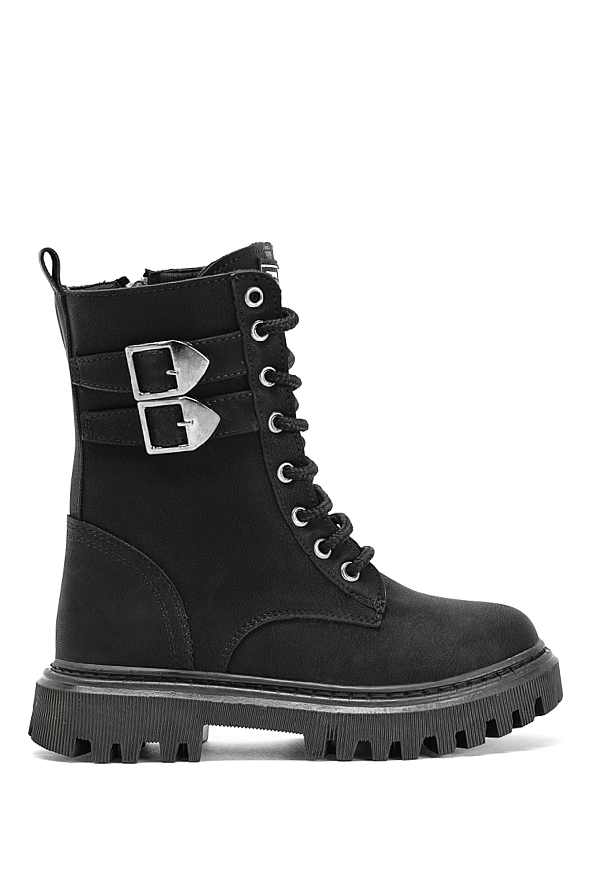 Tonny Black Tonny Black Kız Çocuk Siyah Termo Taban Yanı Toka Detaylı Bağcıklı ve Fermuarlı Uzun Bot | Flo Siyah - 2. görsel