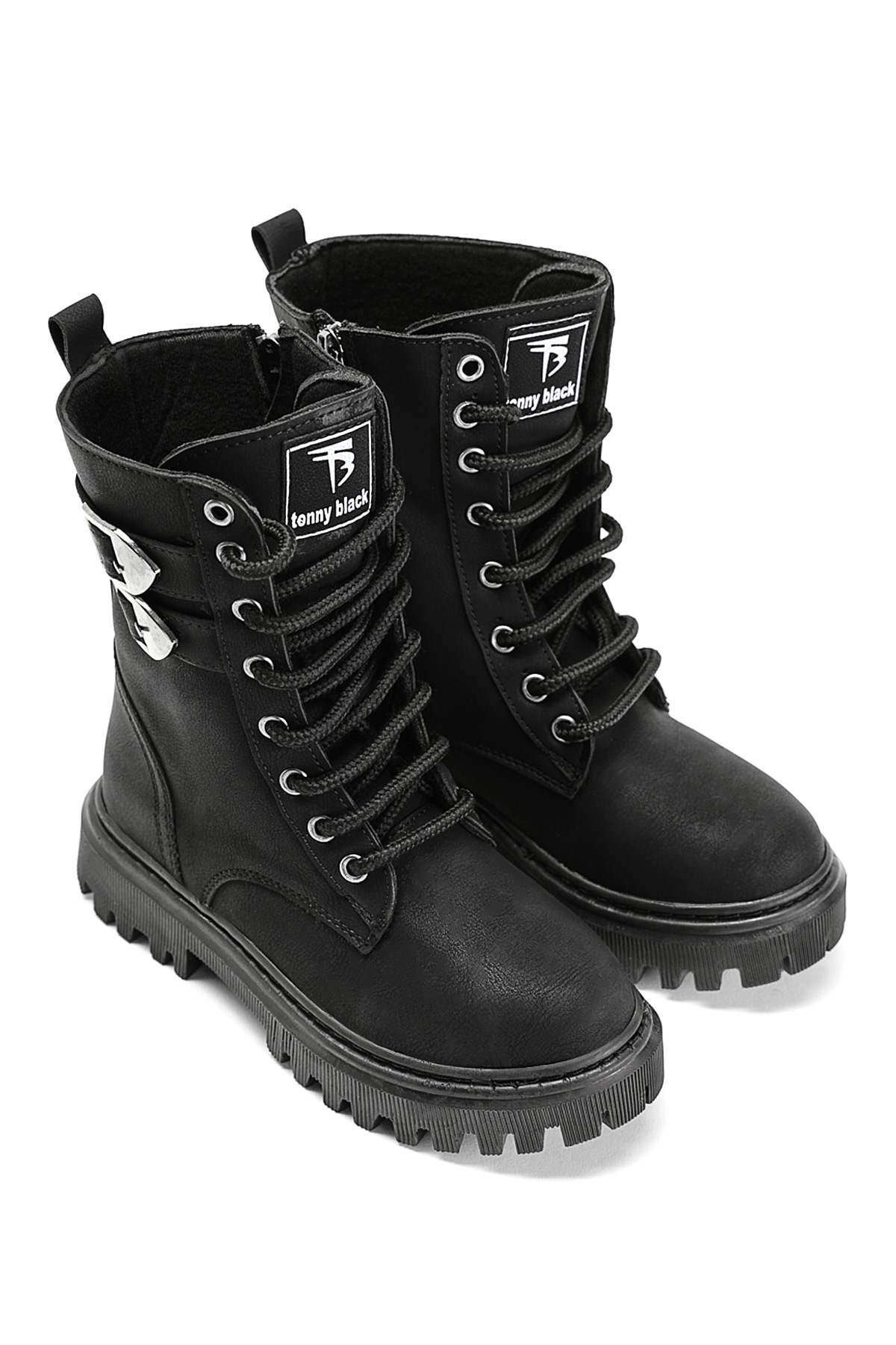 Tonny Black Tonny Black Kız Çocuk Siyah Termo Taban Yanı Toka Detaylı Bağcıklı ve Fermuarlı Uzun Bot | Flo Siyah - 3. görsel
