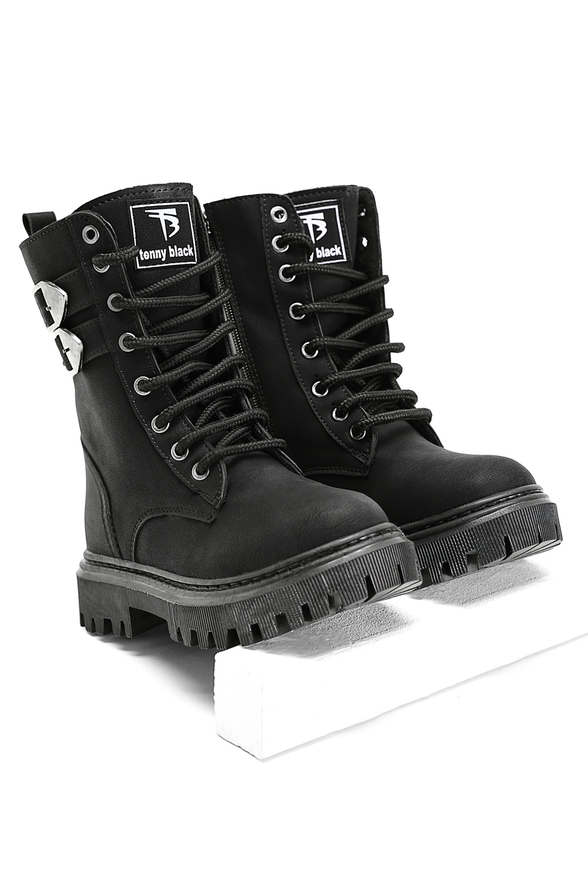 Tonny Black Tonny Black Kız Çocuk Siyah Termo Taban Yanı Toka Detaylı Bağcıklı ve Fermuarlı Uzun Bot | Flo Siyah - 4. görsel