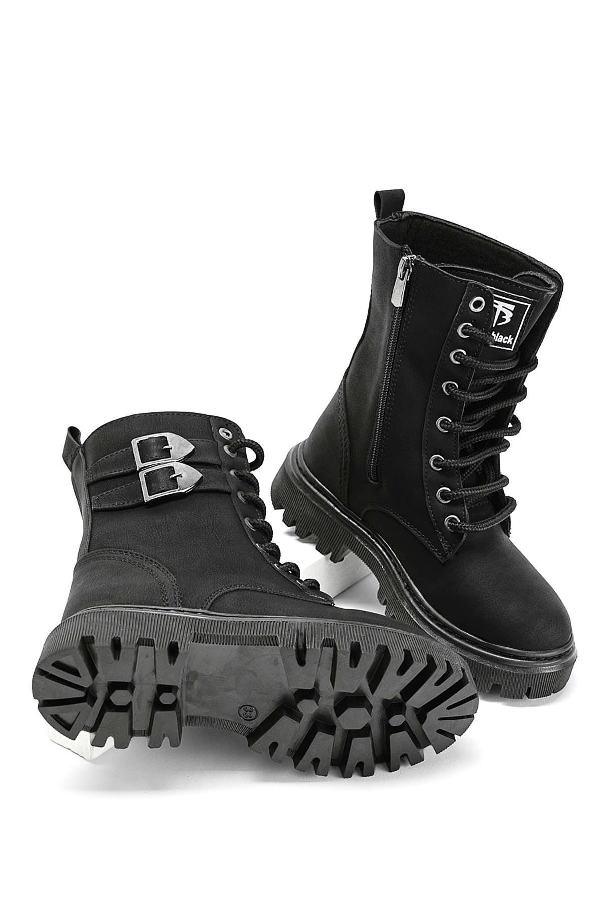 Tonny Black Tonny Black Kız Çocuk Siyah Termo Taban Yanı Toka Detaylı Bağcıklı ve Fermuarlı Uzun Bot | Flo Siyah - 5. görsel