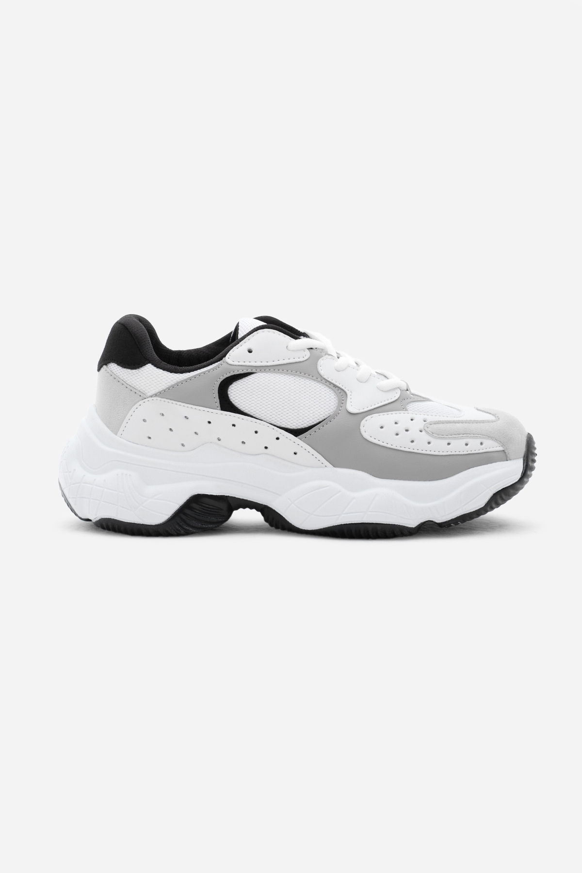 Kadın Beyaz Gri Rahat Kalıp Yüksek Taban Bağcıklı Spor Ayakkabı - Görsel 3