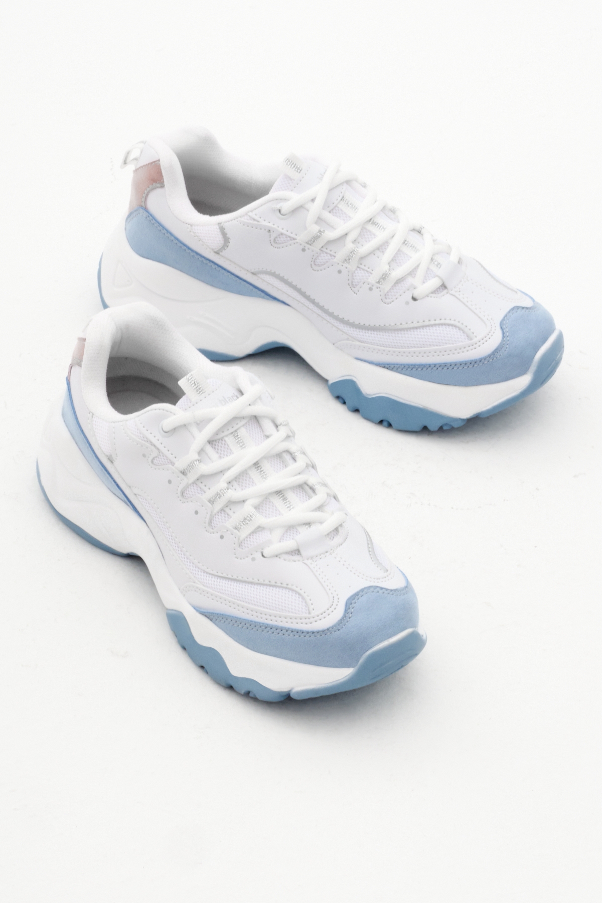 Kadın Beyaz Mavi Rahat Kalıp Yüksek Taban Bağcıklı Spor Ayakkabı - Görsel 4