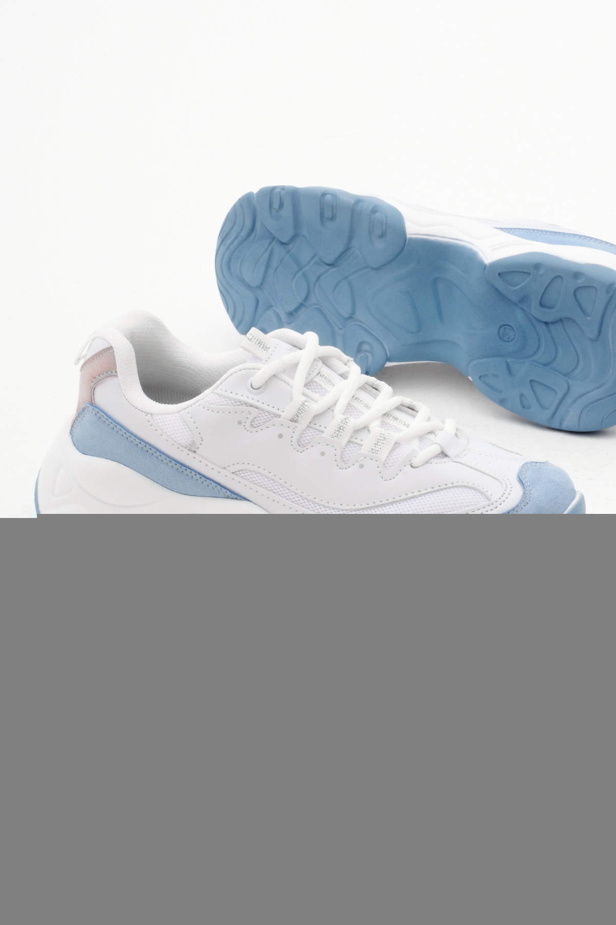 Kadın Beyaz Mavi Rahat Kalıp Yüksek Taban Bağcıklı Spor Ayakkabı - Görsel 5