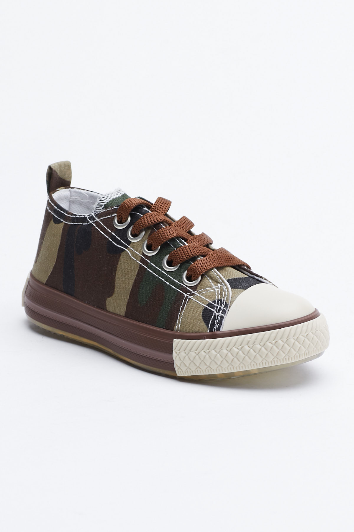 Çocuk Unisex Haki Kamuflaj Rahat Kalıp Işıklı Bağcıklı Spor Ayakkabı - Görsel 2