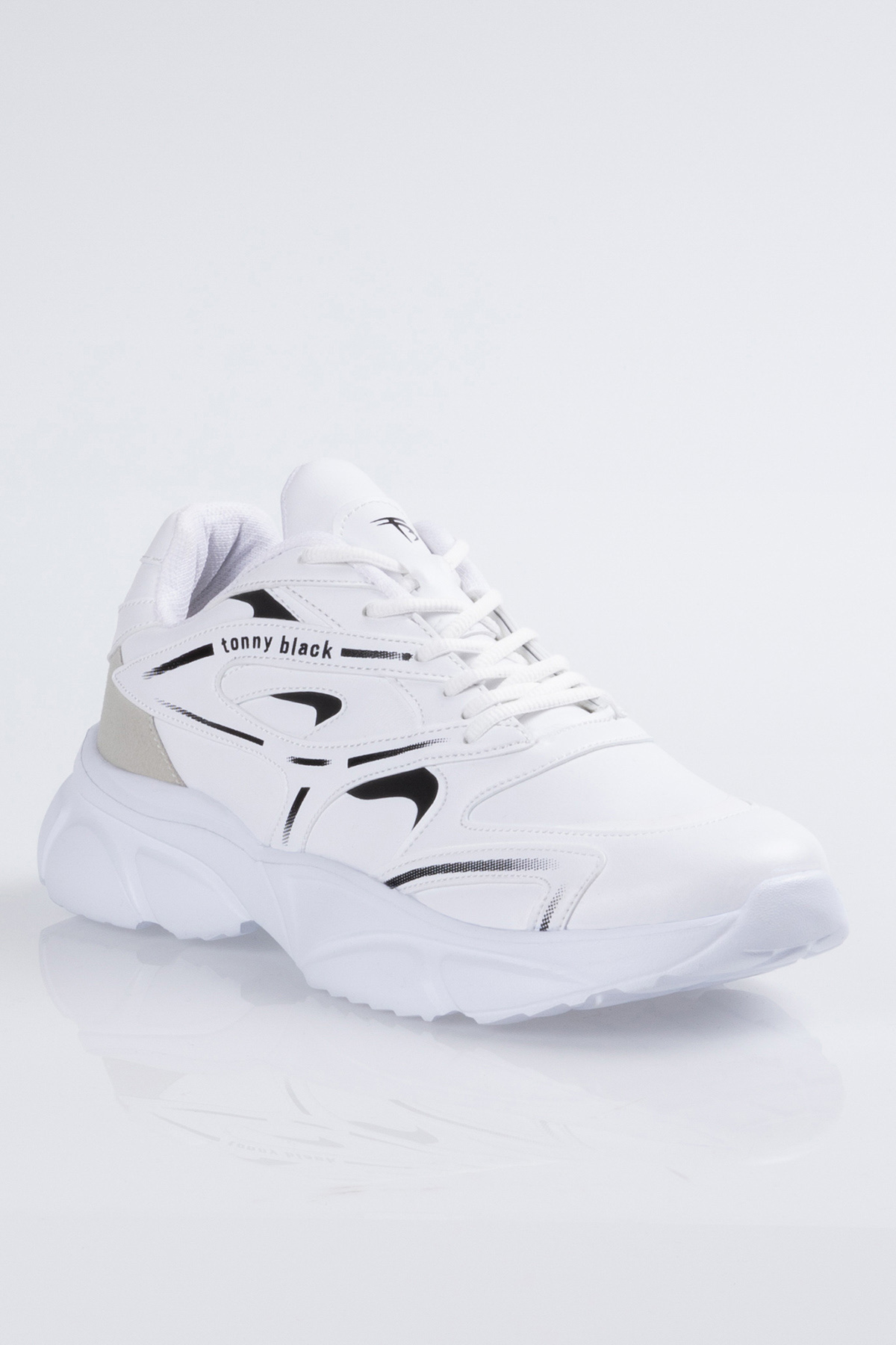 Unisex Beyaz Kalın Faylon Taban Desenli Bağcıklı Spor Ayakkabı - Görsel 3