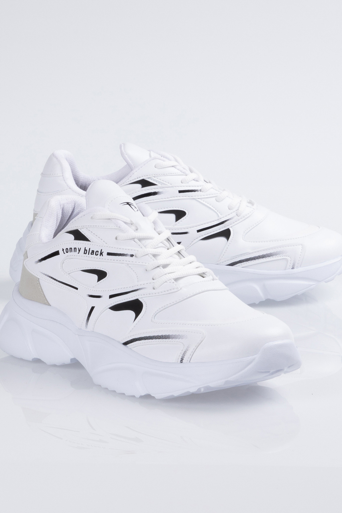Unisex Beyaz Kalın Faylon Taban Desenli Bağcıklı Spor Ayakkabı - Görsel 4