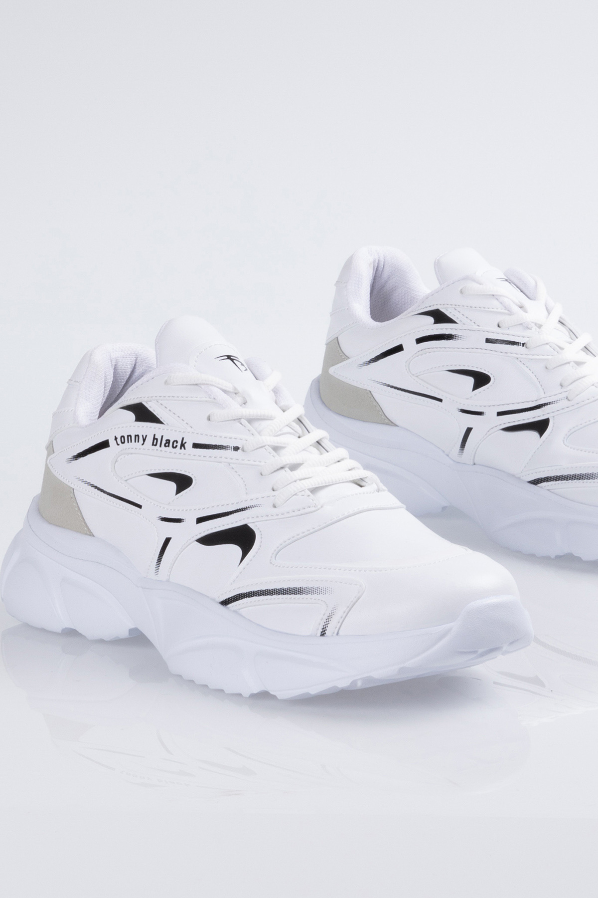 Unisex Beyaz Kalın Faylon Taban Desenli Bağcıklı Spor Ayakkabı - Görsel 5
