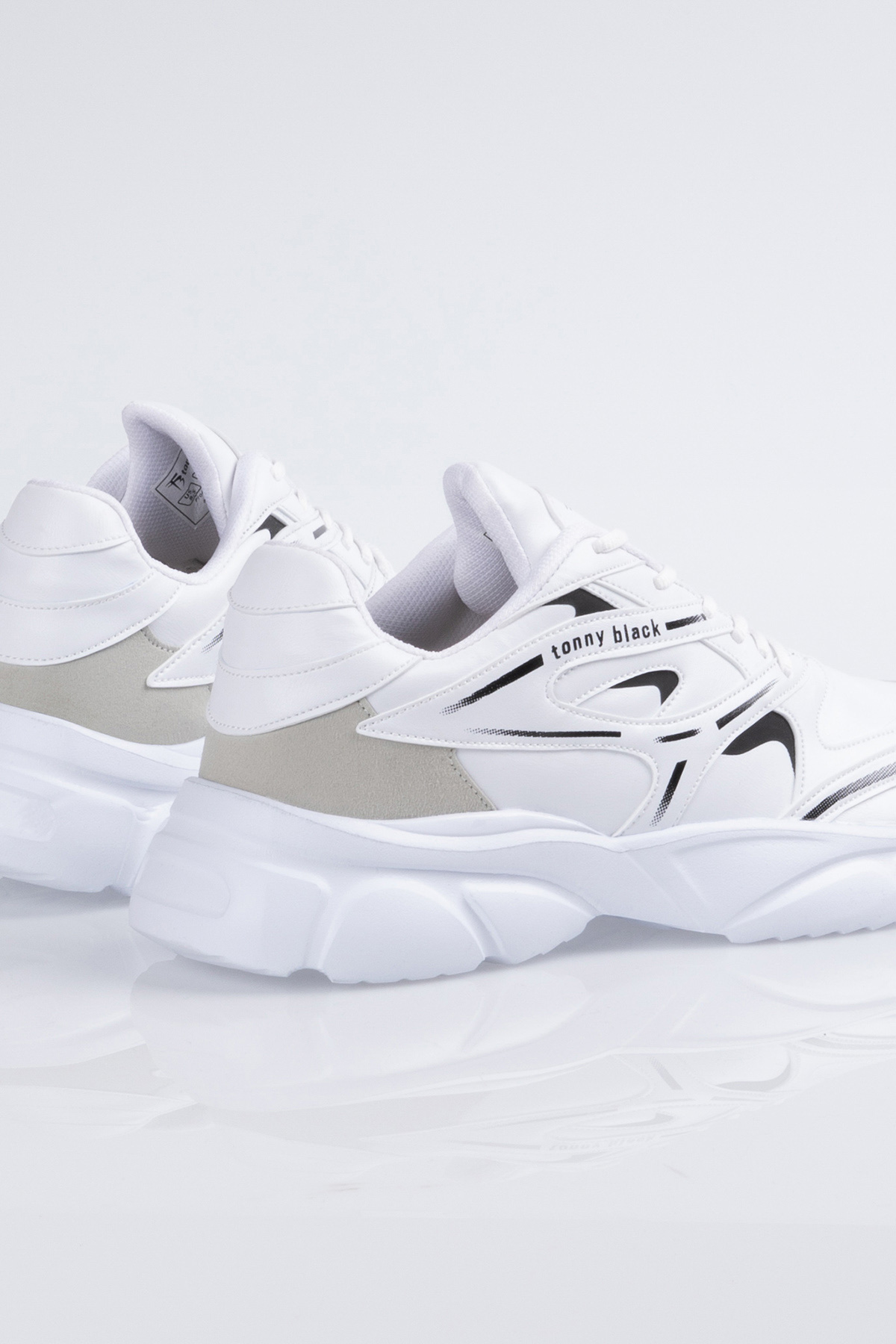 Unisex Beyaz Kalın Faylon Taban Desenli Bağcıklı Spor Ayakkabı - Görsel 6