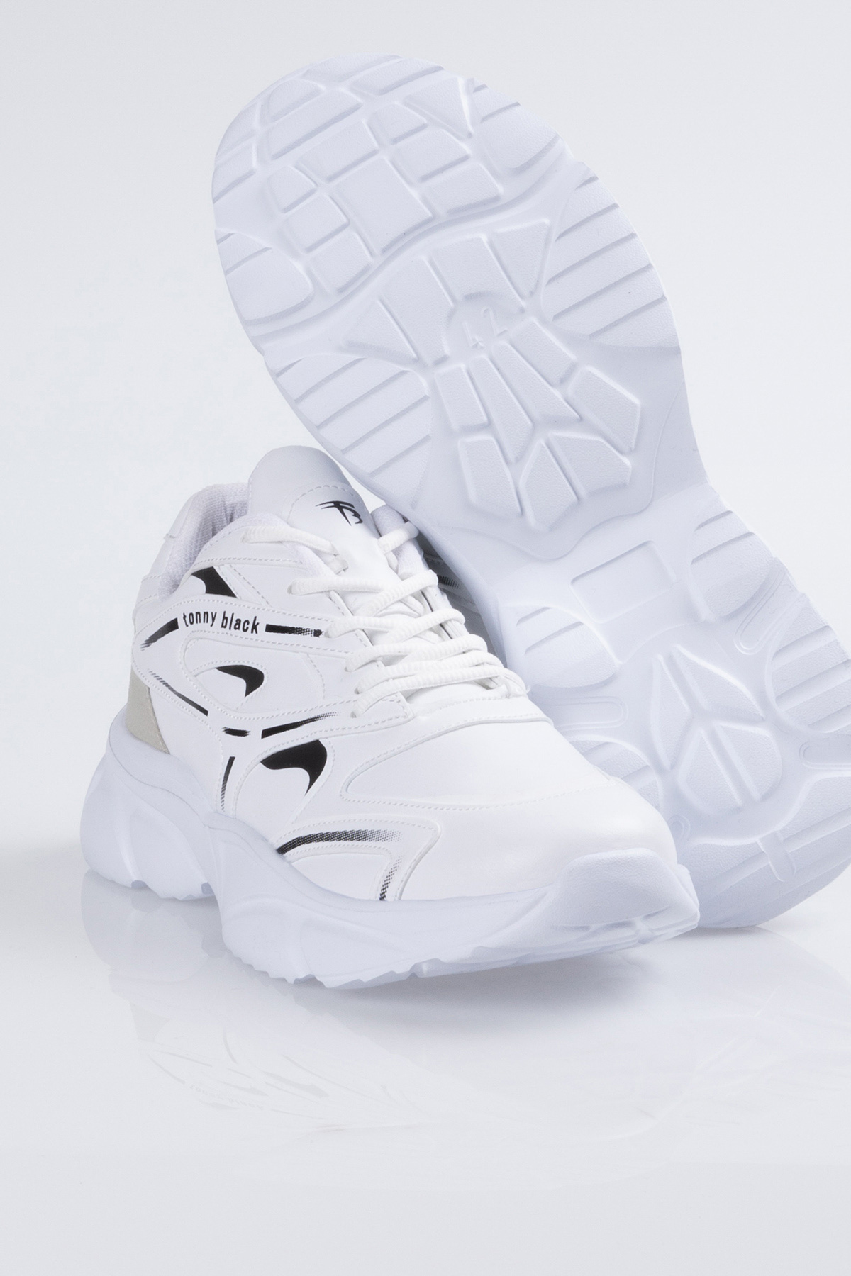 Unisex Beyaz Kalın Faylon Taban Desenli Bağcıklı Spor Ayakkabı - Görsel 7