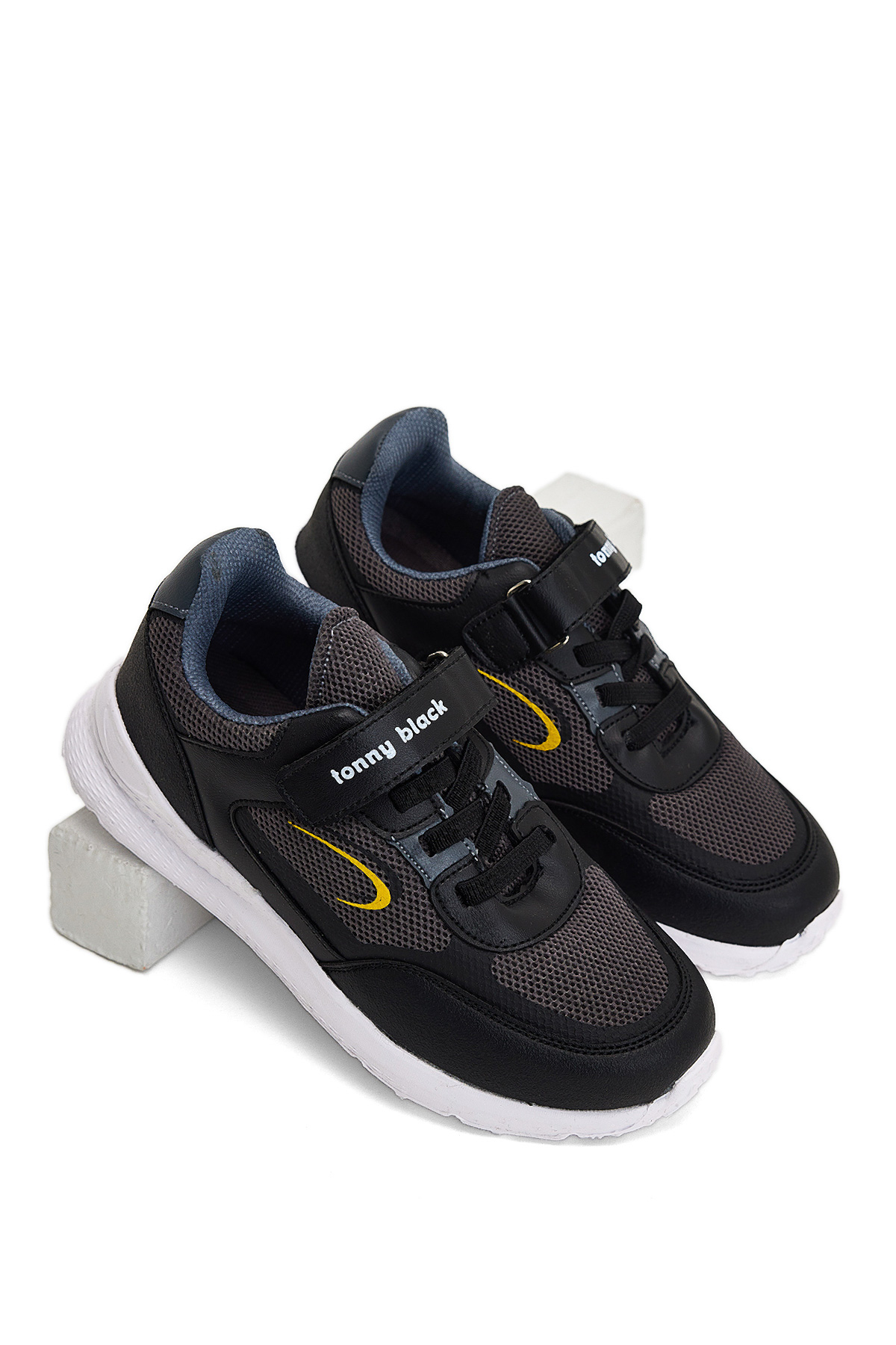 Çocuk Unisex Füme Siyah Faylon Taban Cırtlı Çocuk Ayakkabı - Görsel 2