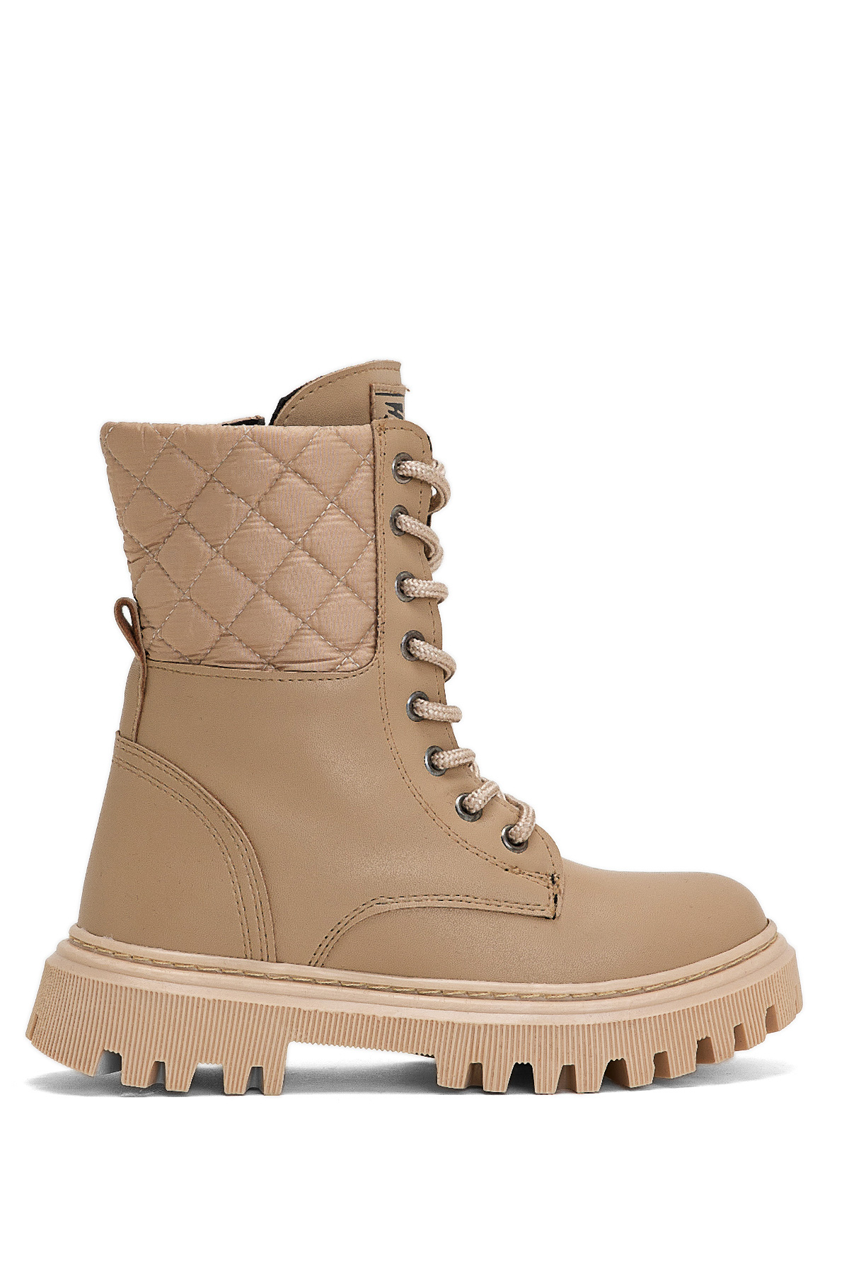 Kız Çocuk Bej Termo Taban Kapitone Detaylı Bağcıklı ve Fermuarlı Uzun Bot - Görsel 2