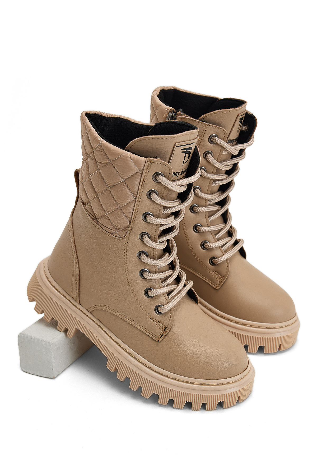 Kız Çocuk Bej Termo Taban Kapitone Detaylı Bağcıklı ve Fermuarlı Uzun Bot - Görsel 3